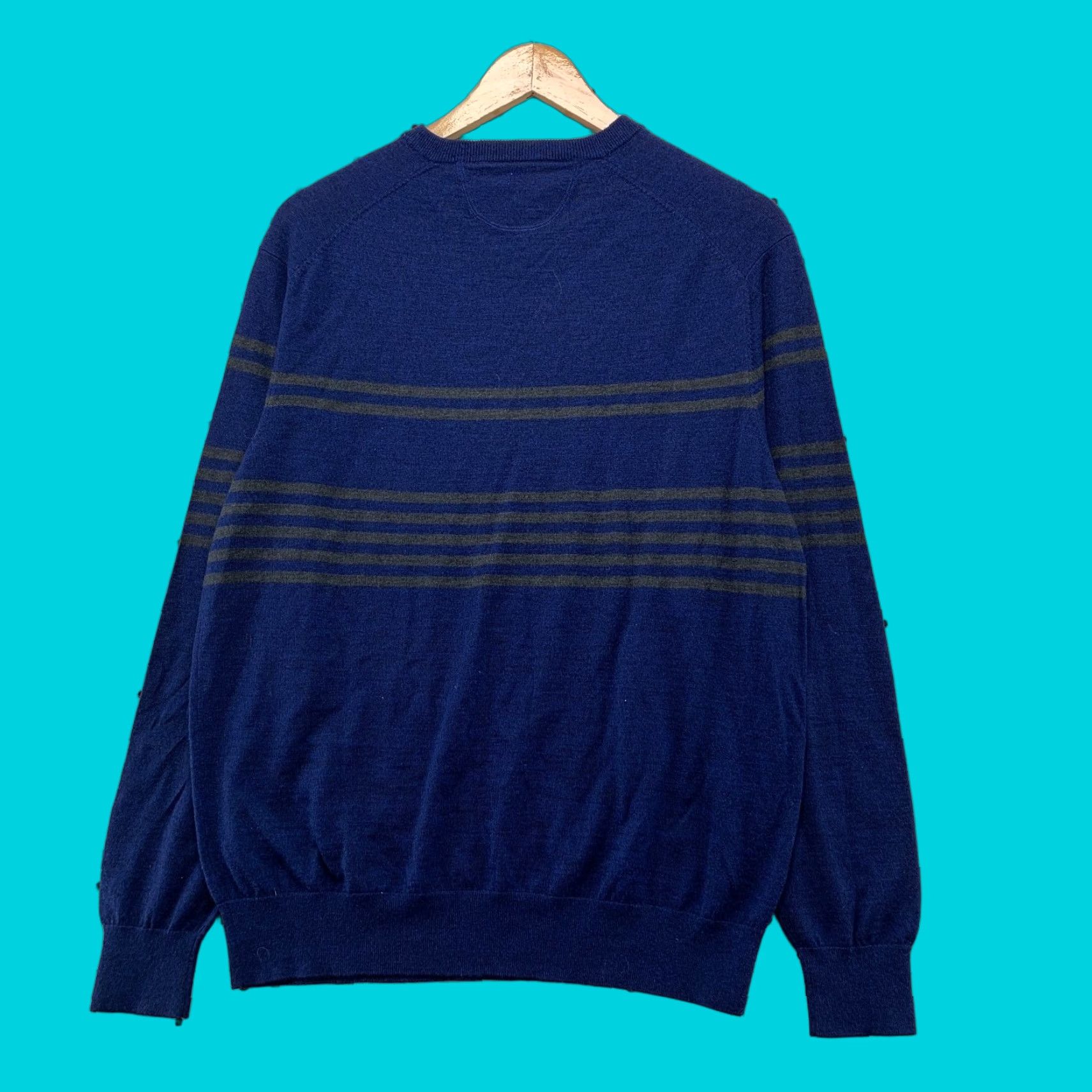 Vintage Raffi Merino Wool Sweater Mens Large Blue Striped Crewneck Preppy Casual Jacket? Size US L / EU 52-54 / 3 - 1 Thumbnail