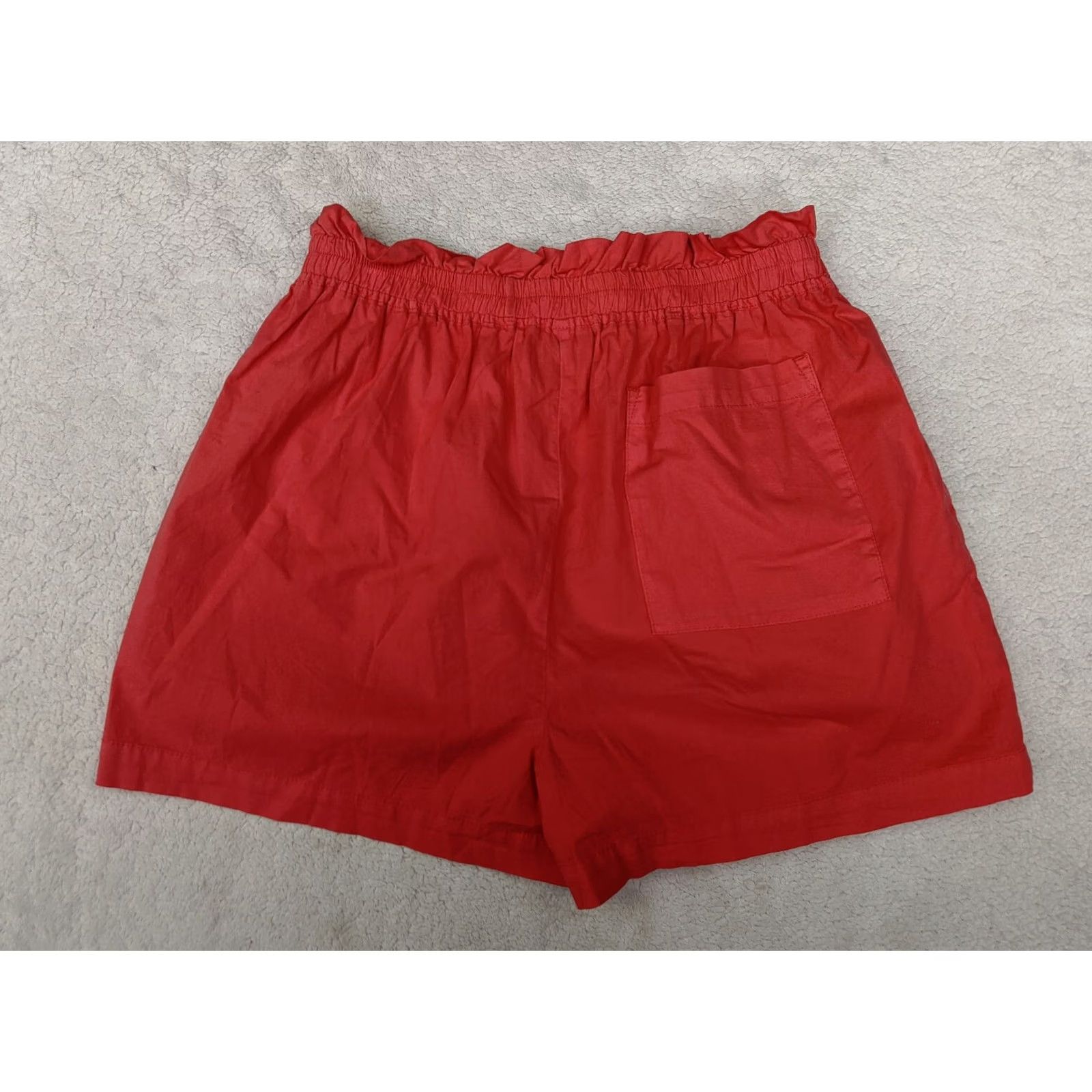 MONROW Monrow Poplin Paperbag Shorts Womens S Coral Red Pink Elastic Waist High Rise Size 26" / US 2 / IT 38 - 4 Thumbnail