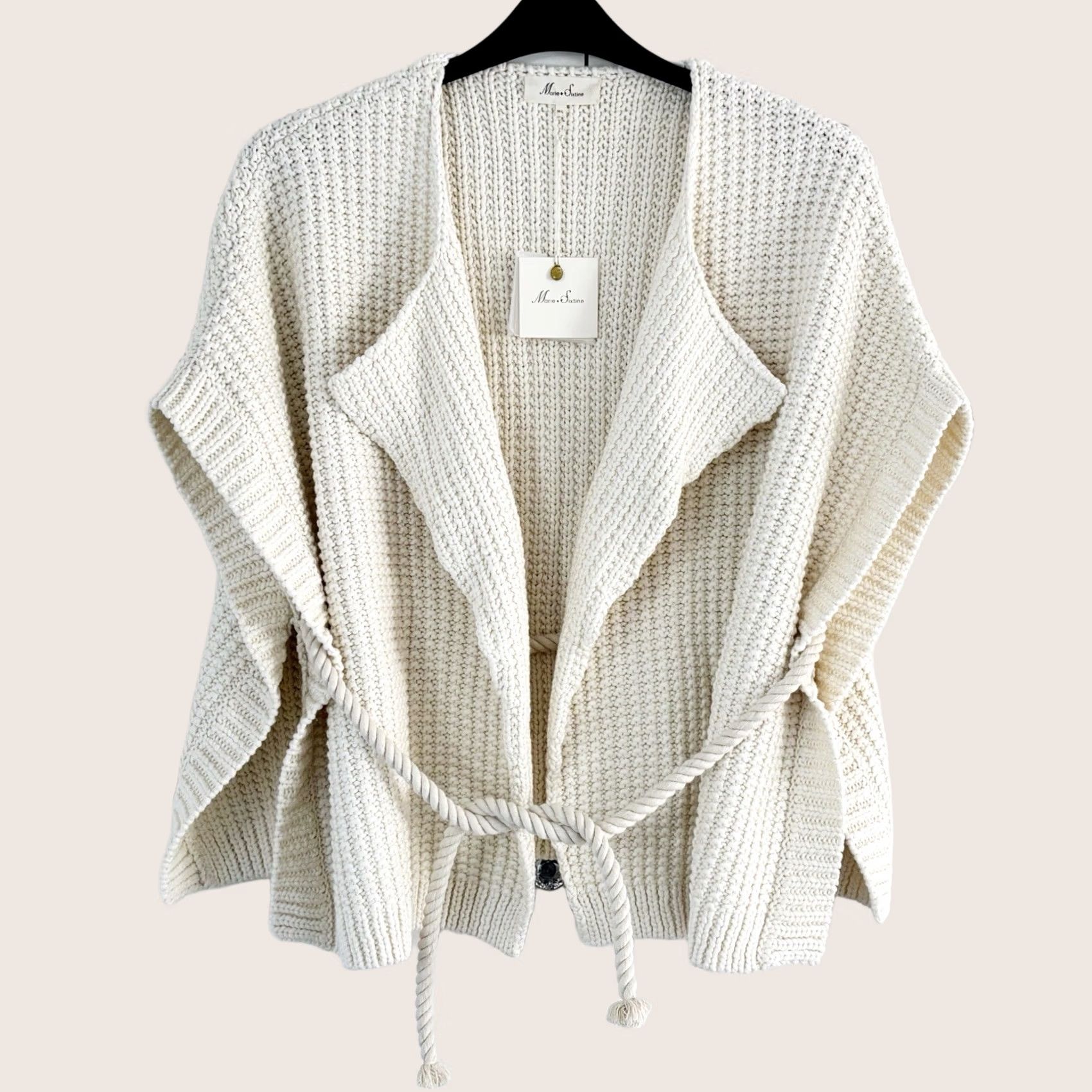 Roper MARIE SIXTINE Chunky Knit Poncho M/L Womens Size Vanilla Rope Belt - Dallas, BNWT Size ONE SIZE - 1 Thumbnail