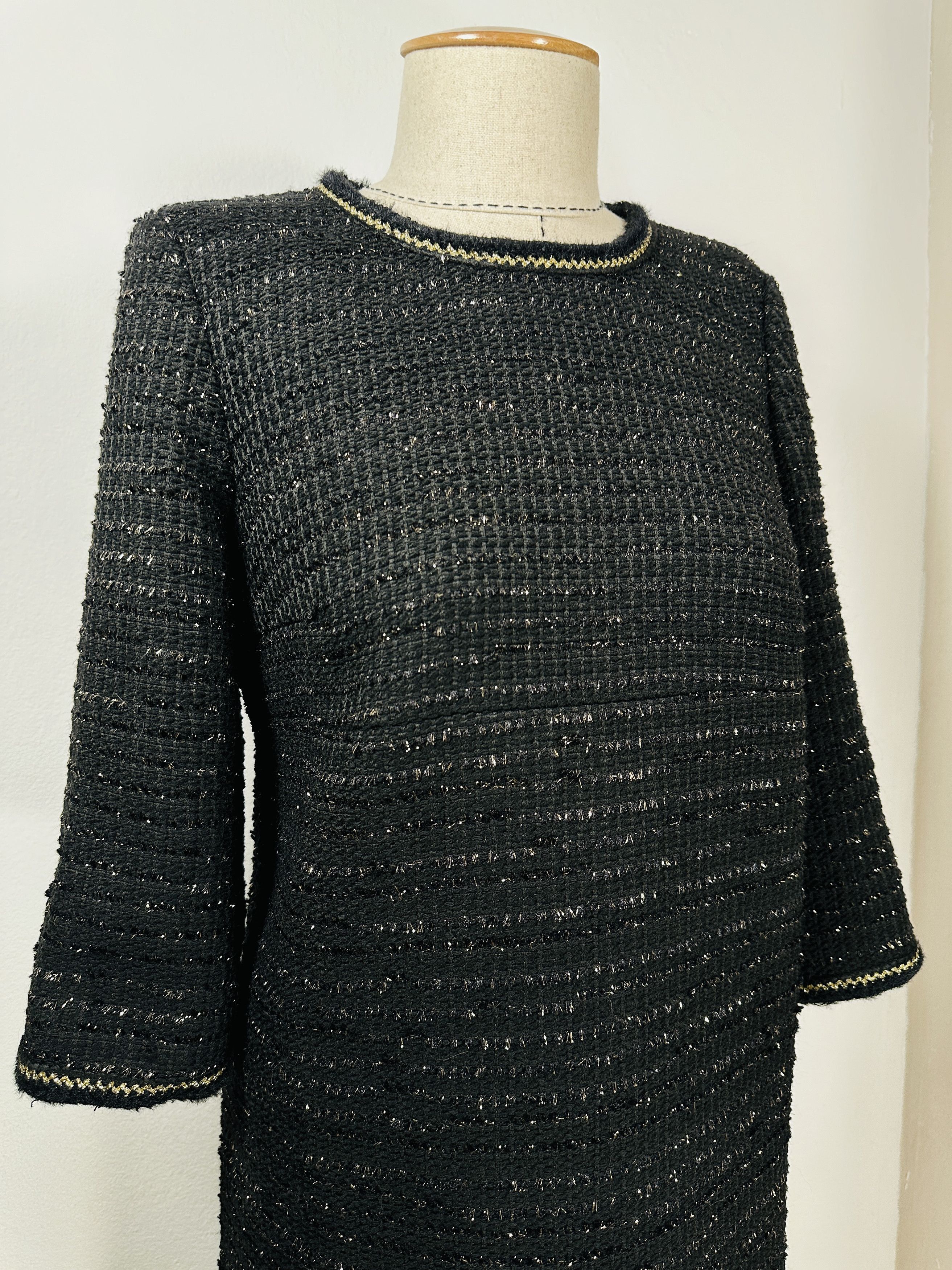 PAULE KA Tweed Lurex Black Dress Size L / US 10 / IT 46 - 2 Thumbnail