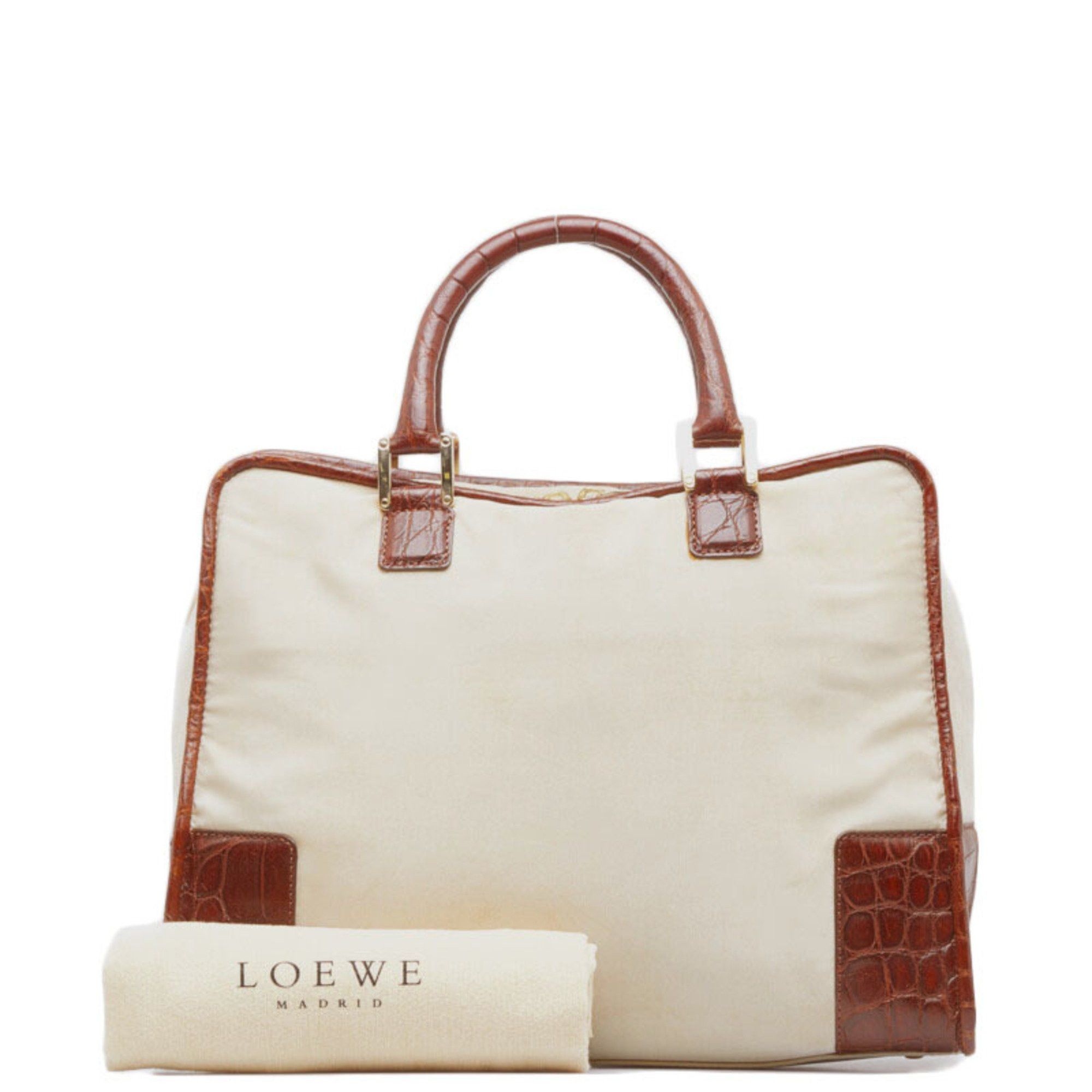 Loewe LOEWE Amazona Crocodile Embossed Handbag Mini Boston Bag Beige Brown Leather Nylon Women's Size ONE SIZE - 1 Thumbnail