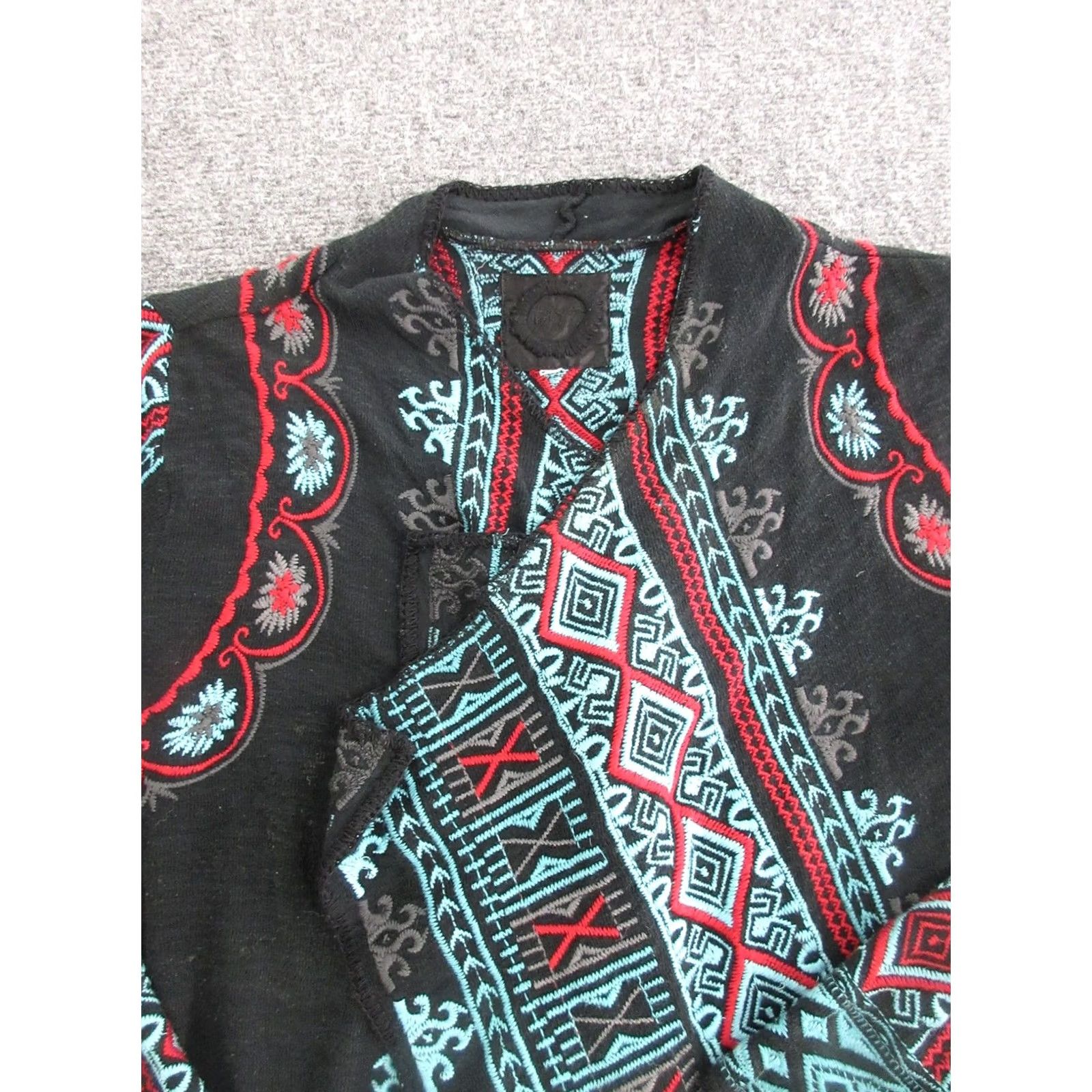 Johnny Was Johnny Was Sweater Cardigan Womens Medium Black Aztec Wrap Belted Knit Boho Wrap Open V-Neck Long Sleeve Geometric Fall Casual Size M / US 6-8 / IT 42-44 - 2 Thumbnail