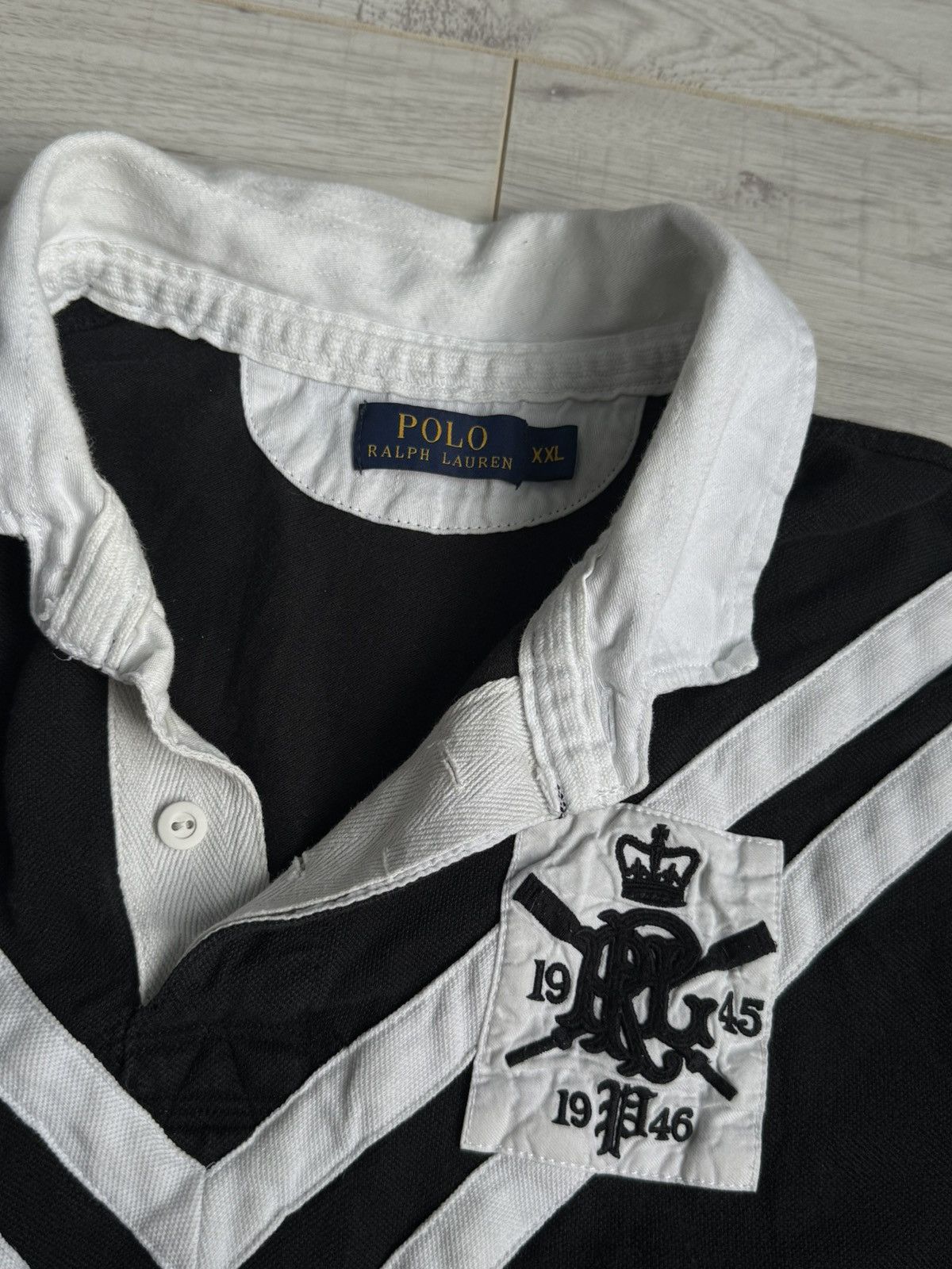 Polo Ralph Lauren Vintage Polo Ralph Lauren Rugby Shirt Black Collar Crest Logo Size US XXL / EU 58 / 5 - 4 Thumbnail