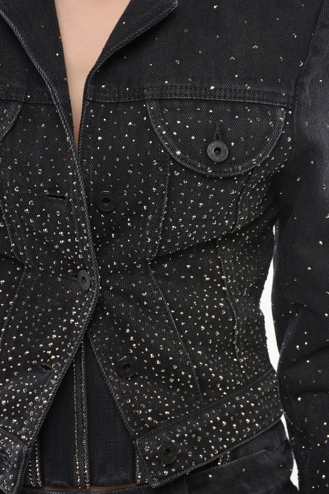Off-White og1mm1125 Cropped Fit Bling Denim Jacket in Black Size XS / US 0-2 / IT 36-38 - 3 Thumbnail
