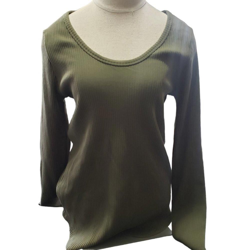 Designer CT896 Culture Code Ribbed Long Sleeve Fitted Blouse L & XL Size L / US 10 / IT 46 - 1 Thumbnail
