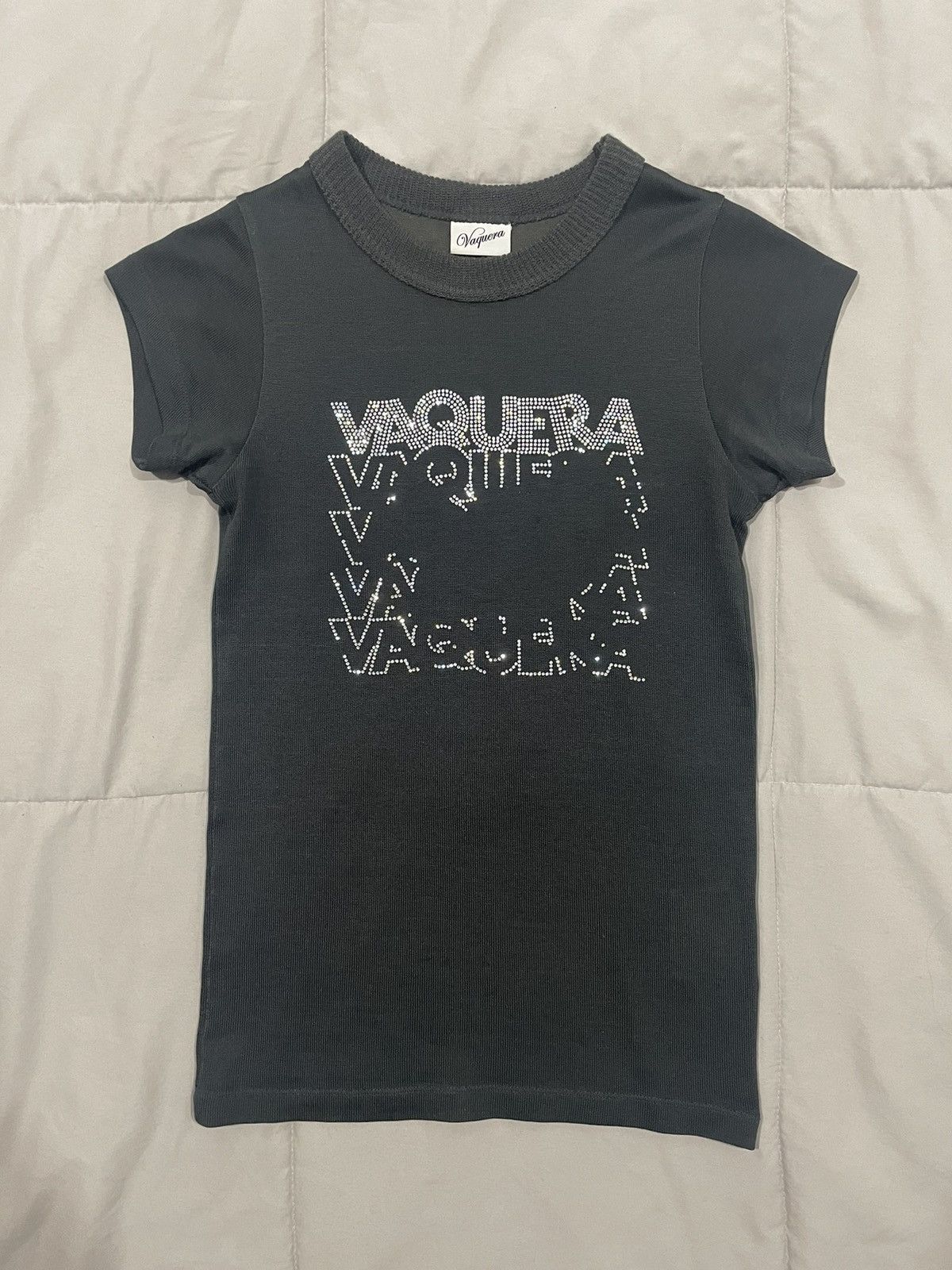 image of Vaquera Crystal Logo Shirt in Grey, Women's (Size Small)