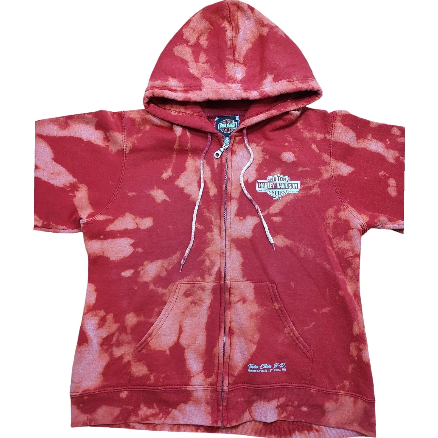 Harley Davidson Harley-Davidson Hoodie Sweatshirt Women Tie Dye Acid Wash V-Neck Graphic Print Hooded Pockets Zipless Pullover M Red Regular Size Type Hoodie Size M / US 6-8 / IT 42-44 - 4 Thumbnail