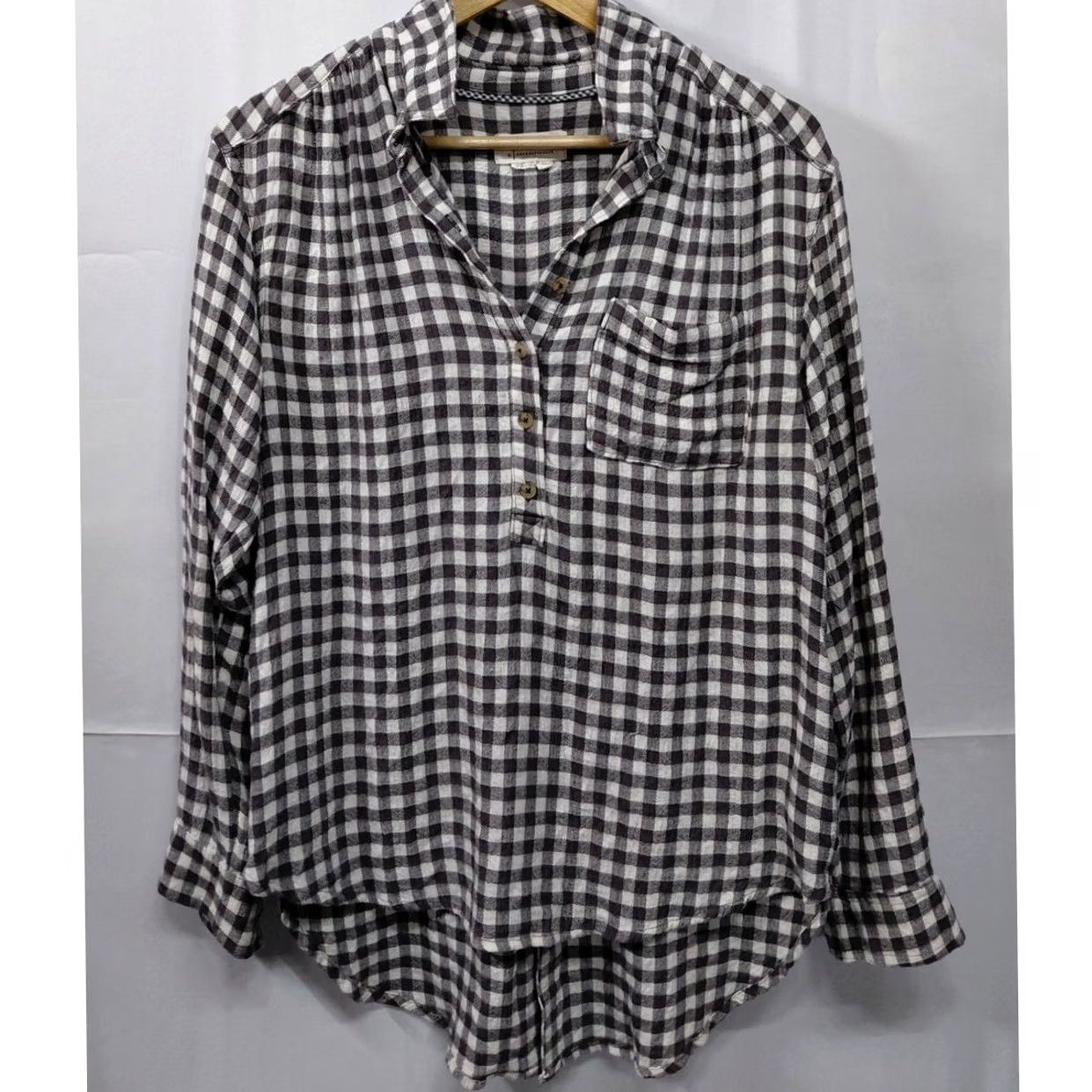 Anthropologie Anthropologie Button-Up Shirt Black White Plaid Viscose—M, Women’s, Long Sleeve, Regular Fit Size M / US 6-8 / IT 42-44 - 2 Thumbnail