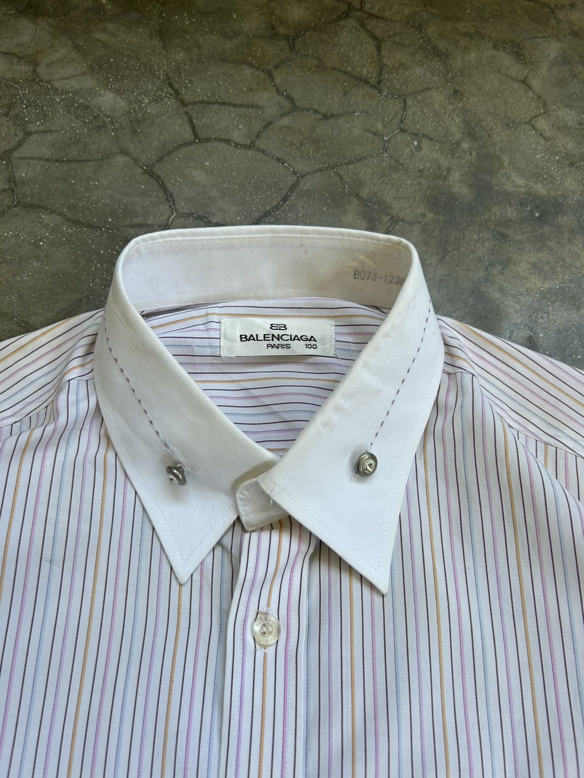 Balenciaga Vintage Balenciaga Stripe Short Sleeve Button up Shirt Size US L / EU 52-54 / 3 - 4 Thumbnail