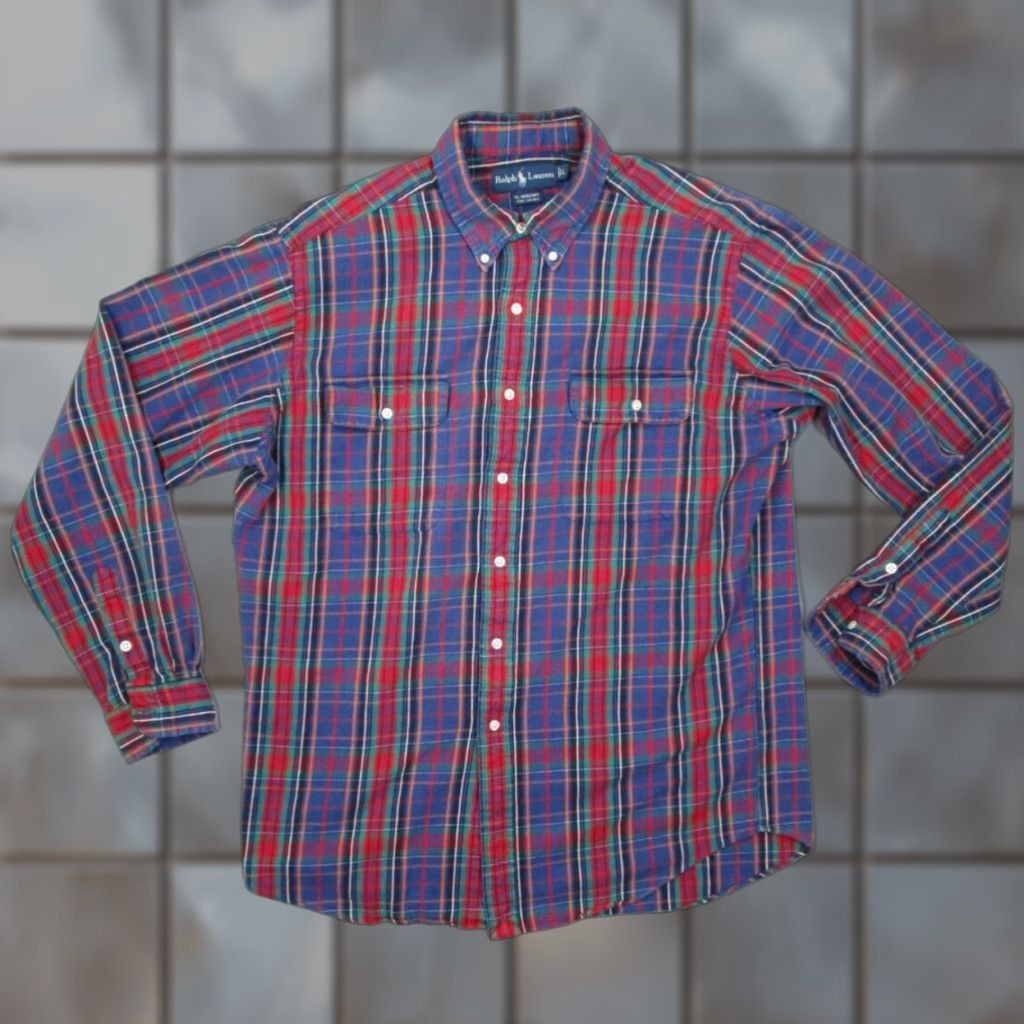 Polo Ralph Lauren VINTAGE Ralph Lauren Button-Up Flannel Shirt Mens Large Purple Plaid 90s Size US L / EU 52-54 / 3 - 1 Thumbnail