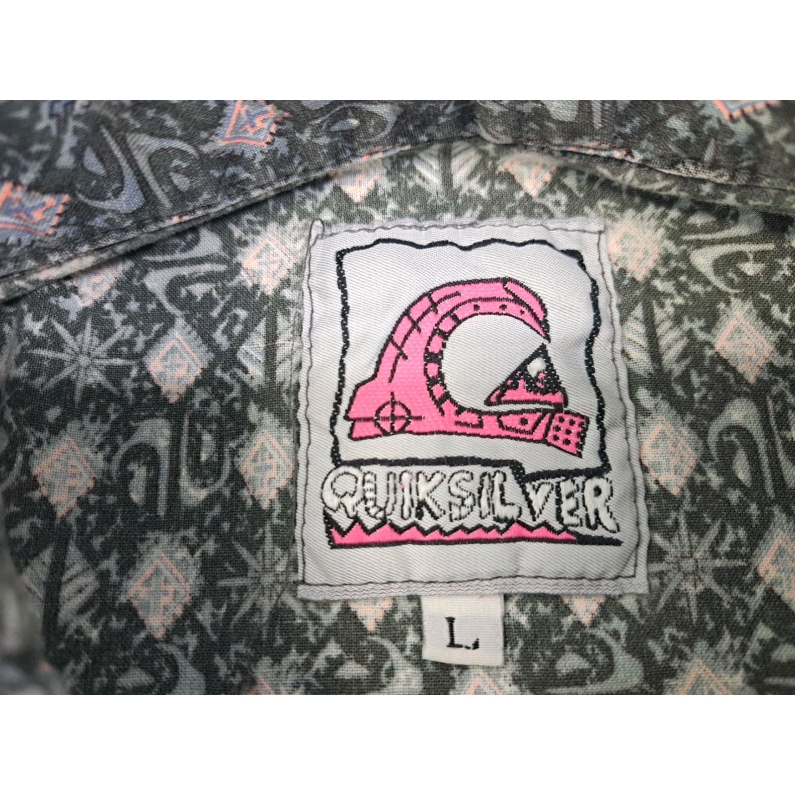 Quiksilver Quicksilver Shirt Mens Short Sleeve Button-Up Grey Print Large L Collared Pocket Beach Vintage: No Size US L / EU 52-54 / 3 - 3 Thumbnail