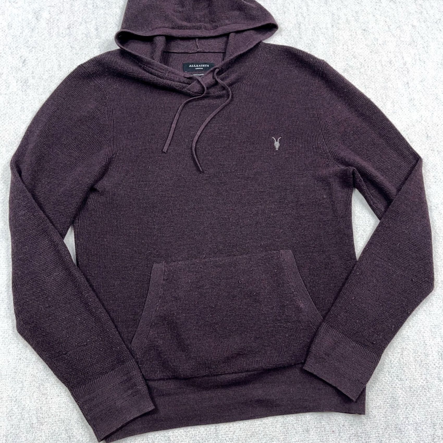 Allsaints ALLSAINTS Hoodie Mens M Purple Merino Wool Pullover Rambskull Logo Sweater Size US M / EU 48-50 / 2 - 4 Thumbnail