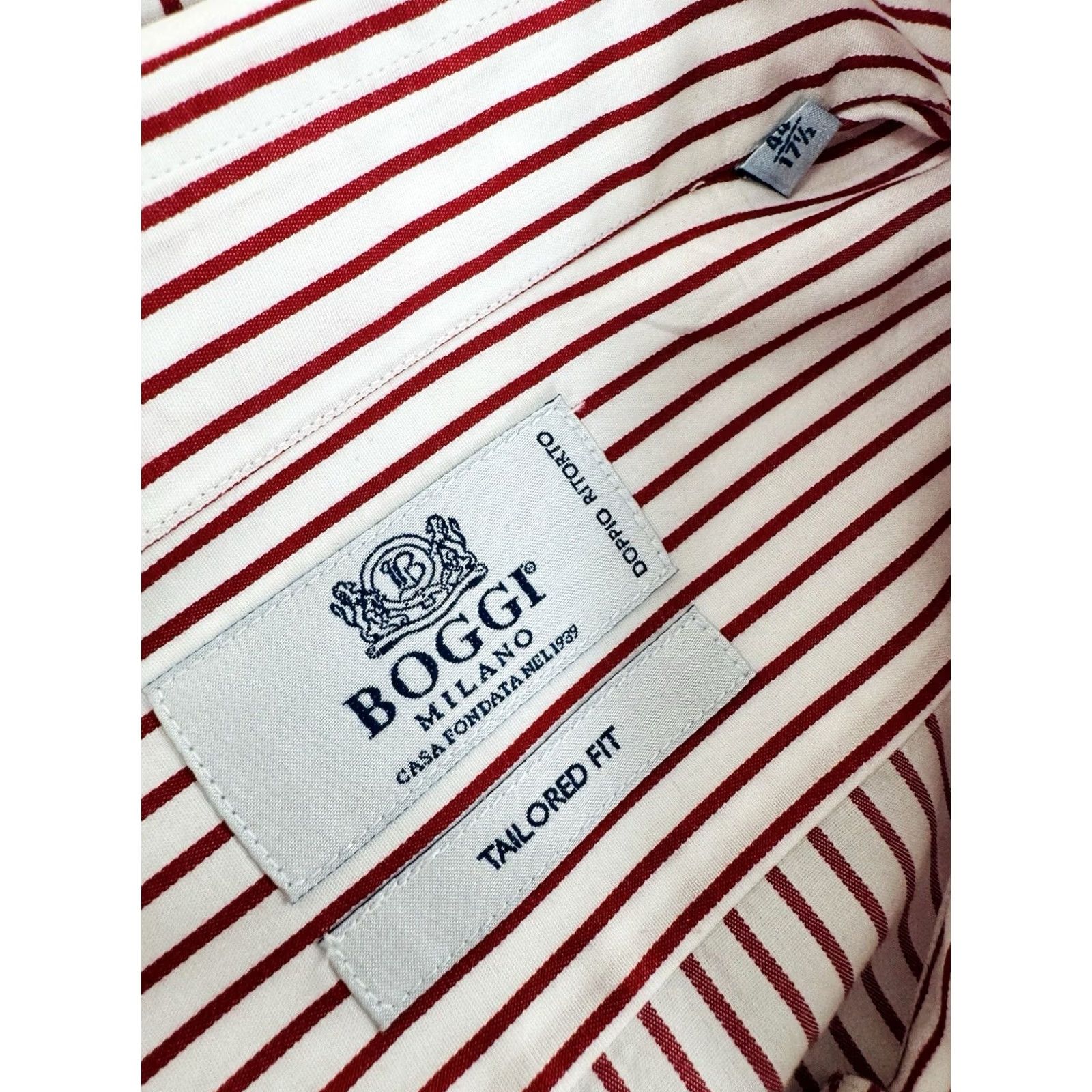 Vintage Boggi Milano - Striped Shirt Mens 17.5 / 44 Dress Shirt Regular Size Red White - 90s Style? Size US XXL / EU 58 / 5 - 4 Thumbnail