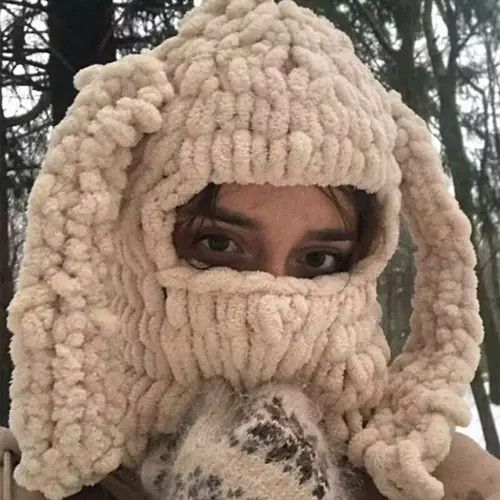 image of Vintage Knitted Bunny Ear Brown Balaclava, Men's