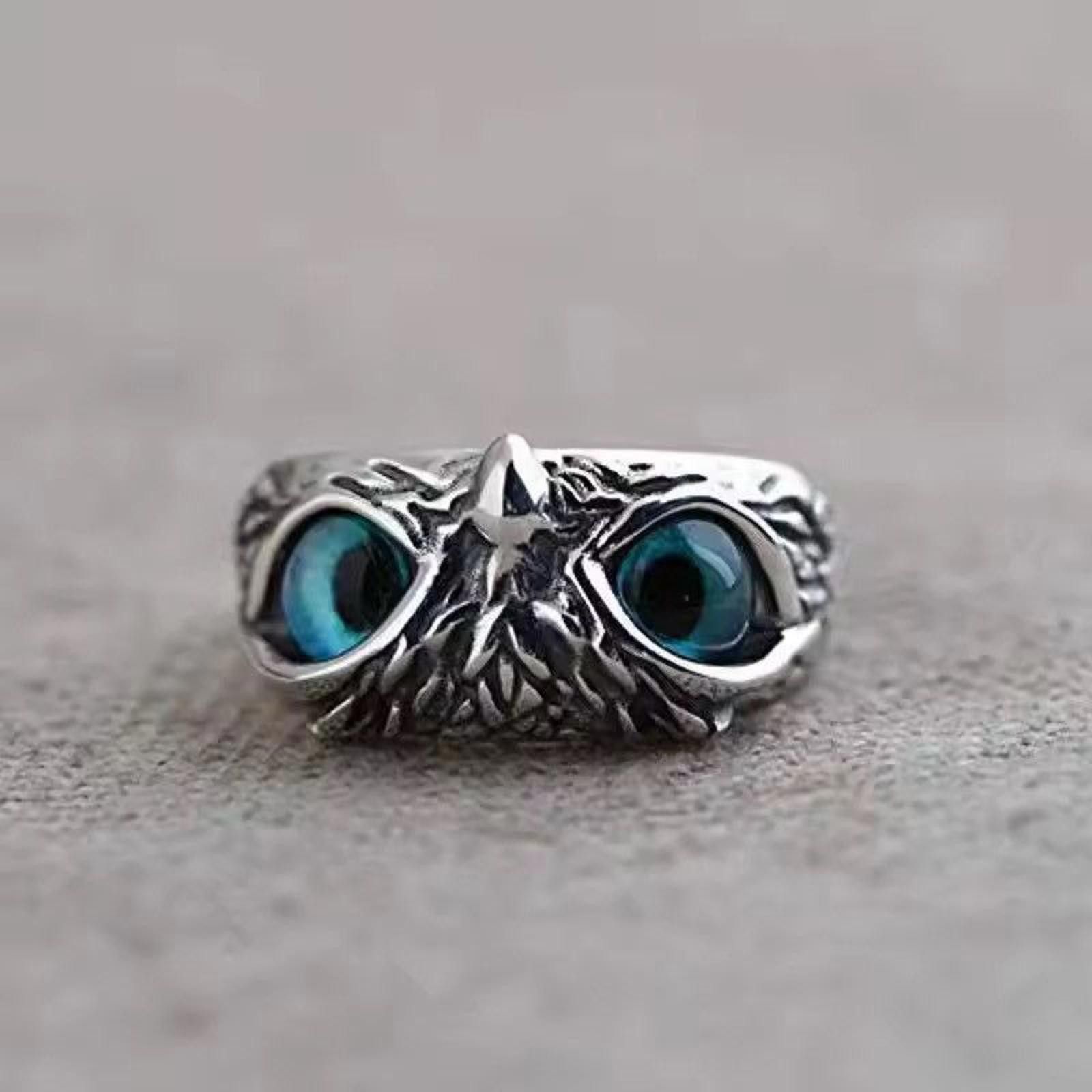 Japanese Brand Blue Eyed Owl Design Ring Size ONE SIZE - 5 Thumbnail