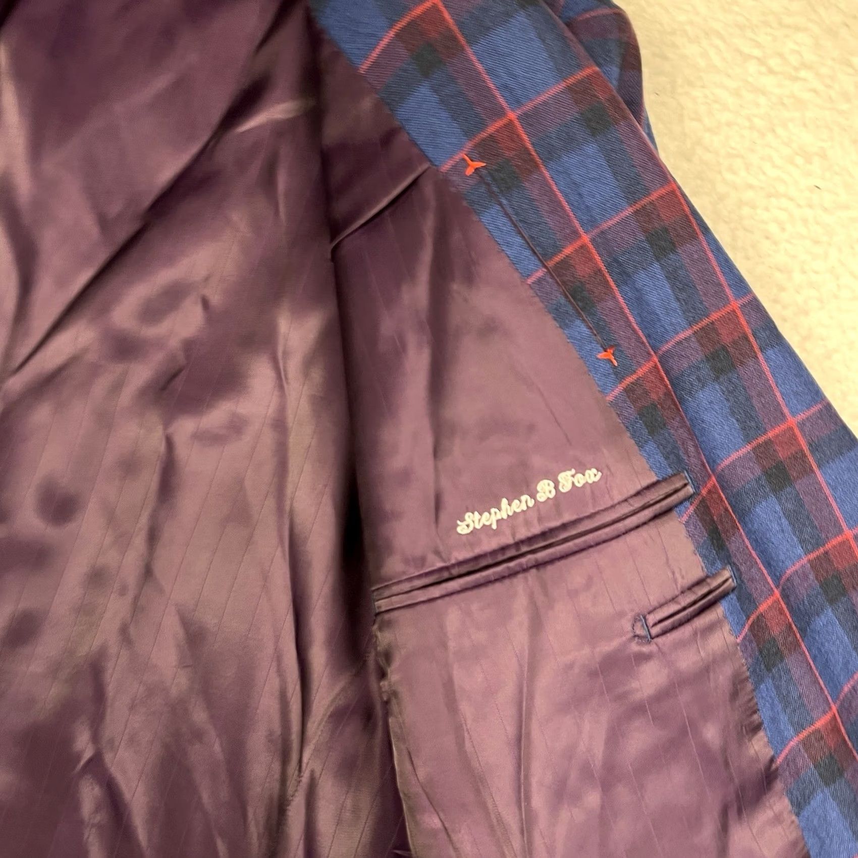 Vintage Holland & Sherry Wool Blazer - Blue Plaid - Regular Fit - 50in Chest - Custom Fit Size 50R - 3 Thumbnail