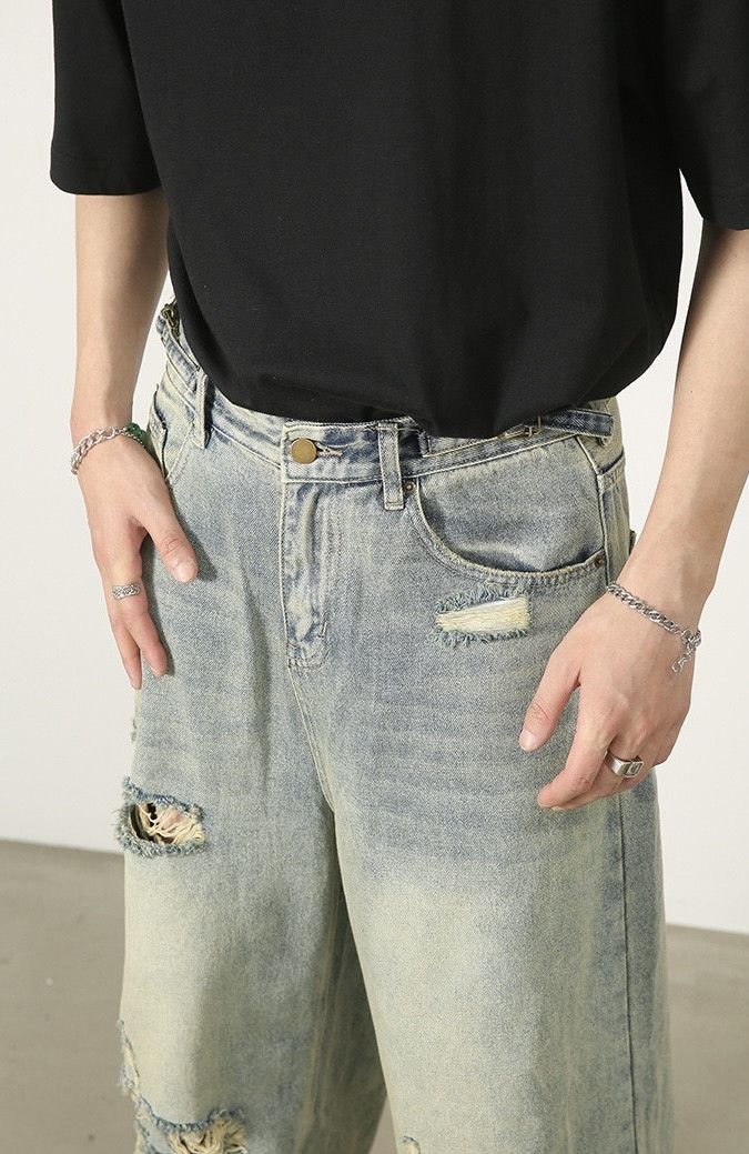 Jean Baggy Distressed Denim Jeans Size US 31 - 5 Thumbnail