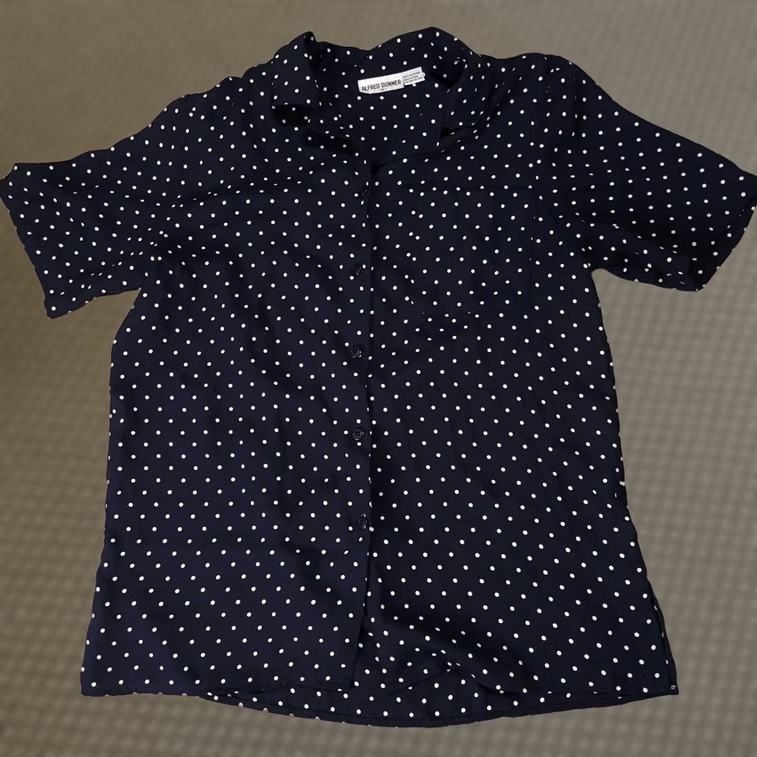 Vintage VINTAGE Alfred Dunner Short Sleeve Shirt Button Up Womens 10 Blue Polka Dot Shoulder Pad Size L / US 10 / IT 46 - 1 Thumbnail