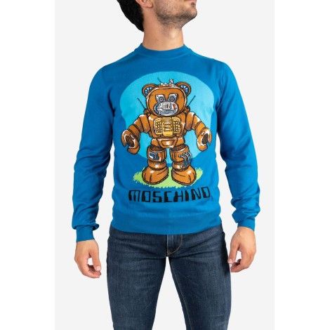 Moschino o1y0225 Logo Crewneck Sweatshirt in Blue Size US S / EU 44-46 / 1 - 1 Thumbnail