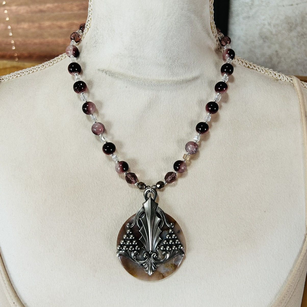 Handmade Handcrafted art glass bead art deco orca agate necklace Size ONE SIZE - 2 Thumbnail