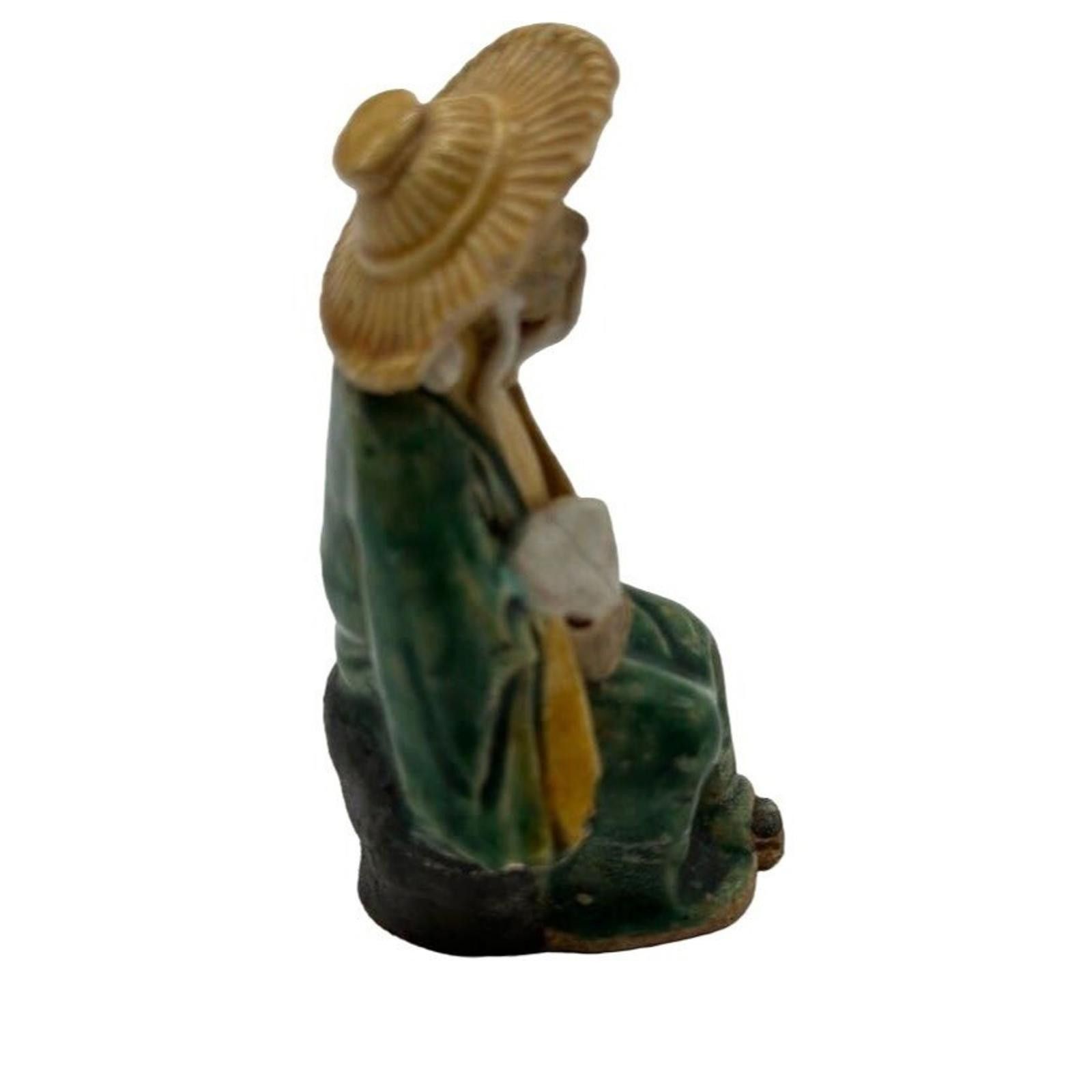 Designer Vintage Mud Man/Men Seated Green Yellow Figurine 3.5" Size ONE SIZE - 2 Thumbnail