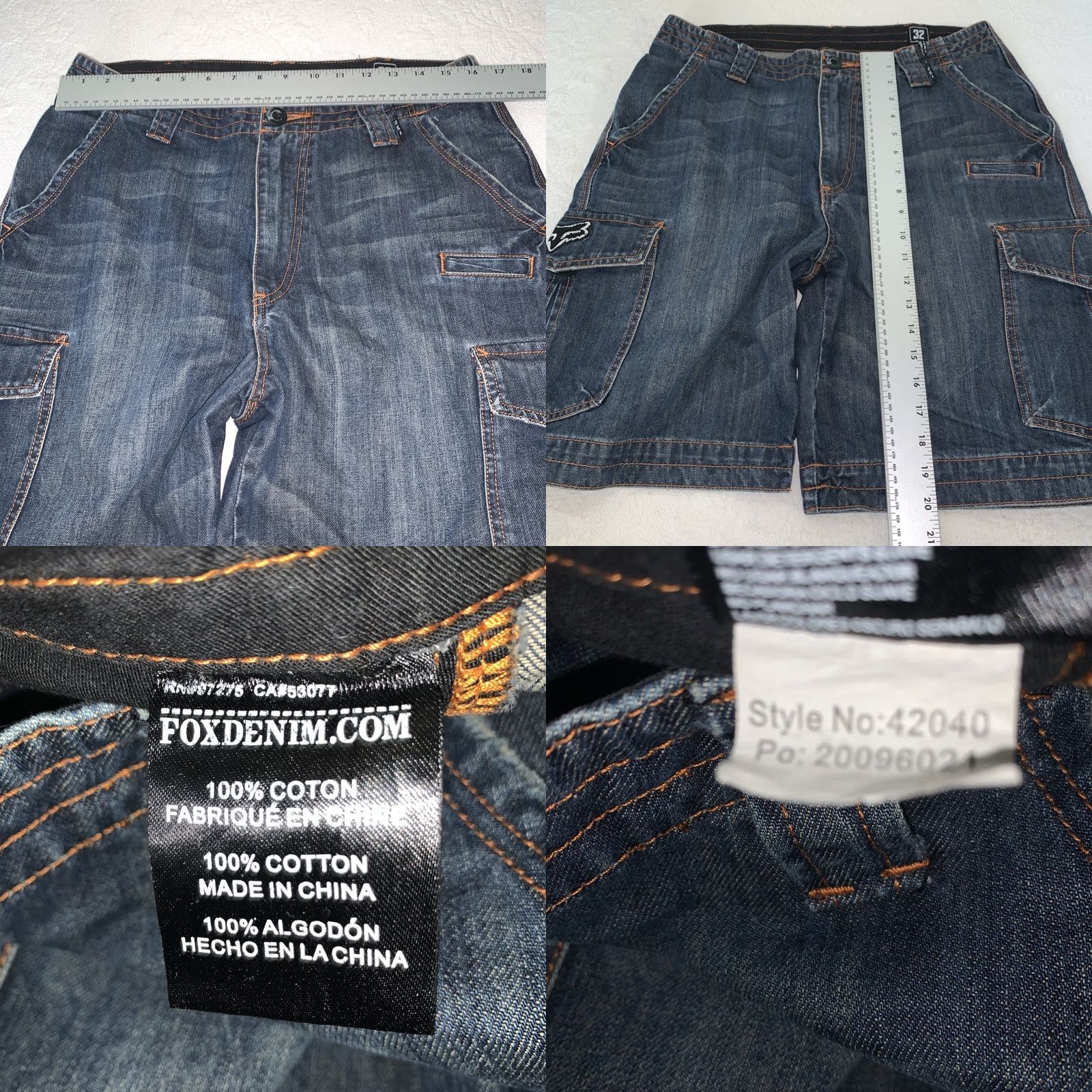 Fox Racing VINTAGE Fox Cargo Shorts Mens 32 Blue Denim Cargo Pocket 90s Grunge Y2k Fox Racing Mens Mens Size US 32 / EU 48 - 8 Thumbnail
