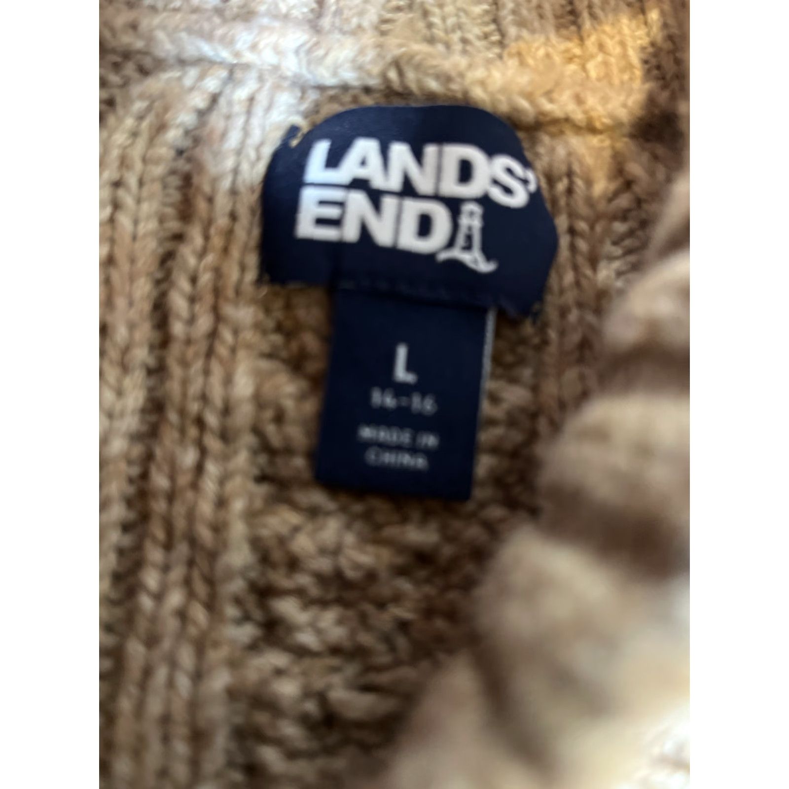 Lands' End Lands' End Sweater Womens L Beige Shawl Collar Cable Knit Cotton Wool Blend Pullover Knit All Seasons Casual Classic Womens Size L / US 10 / IT 46 - 4 Thumbnail