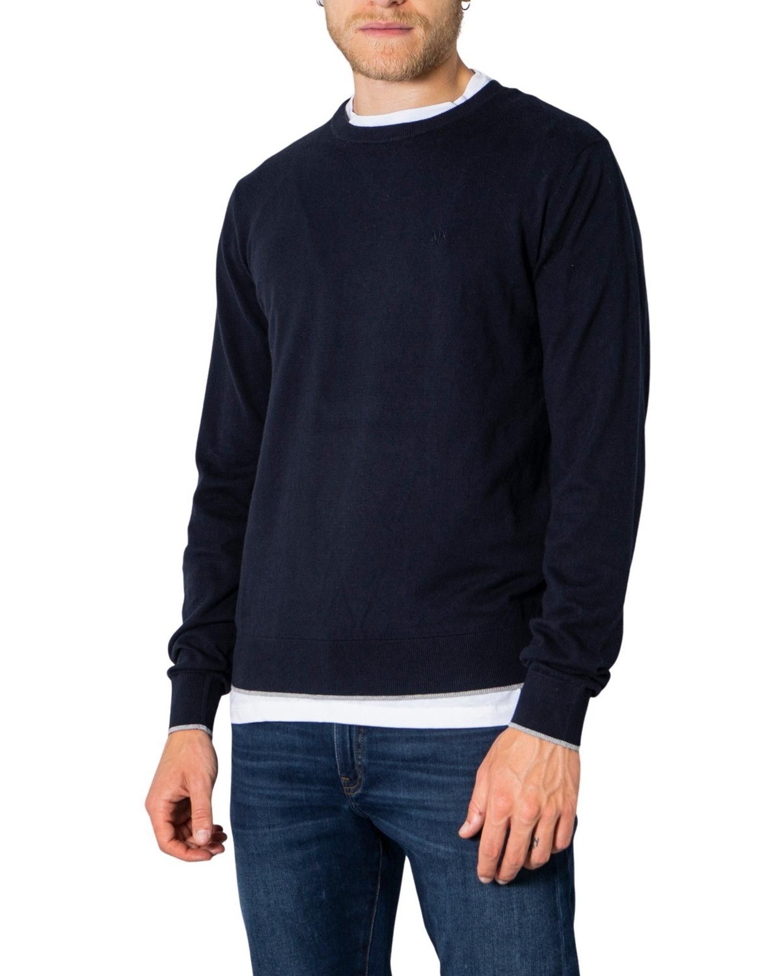 image of Armani Exchange Long Sleeve Round Neck Knitwear in Blue, Men's (Size 2XL)