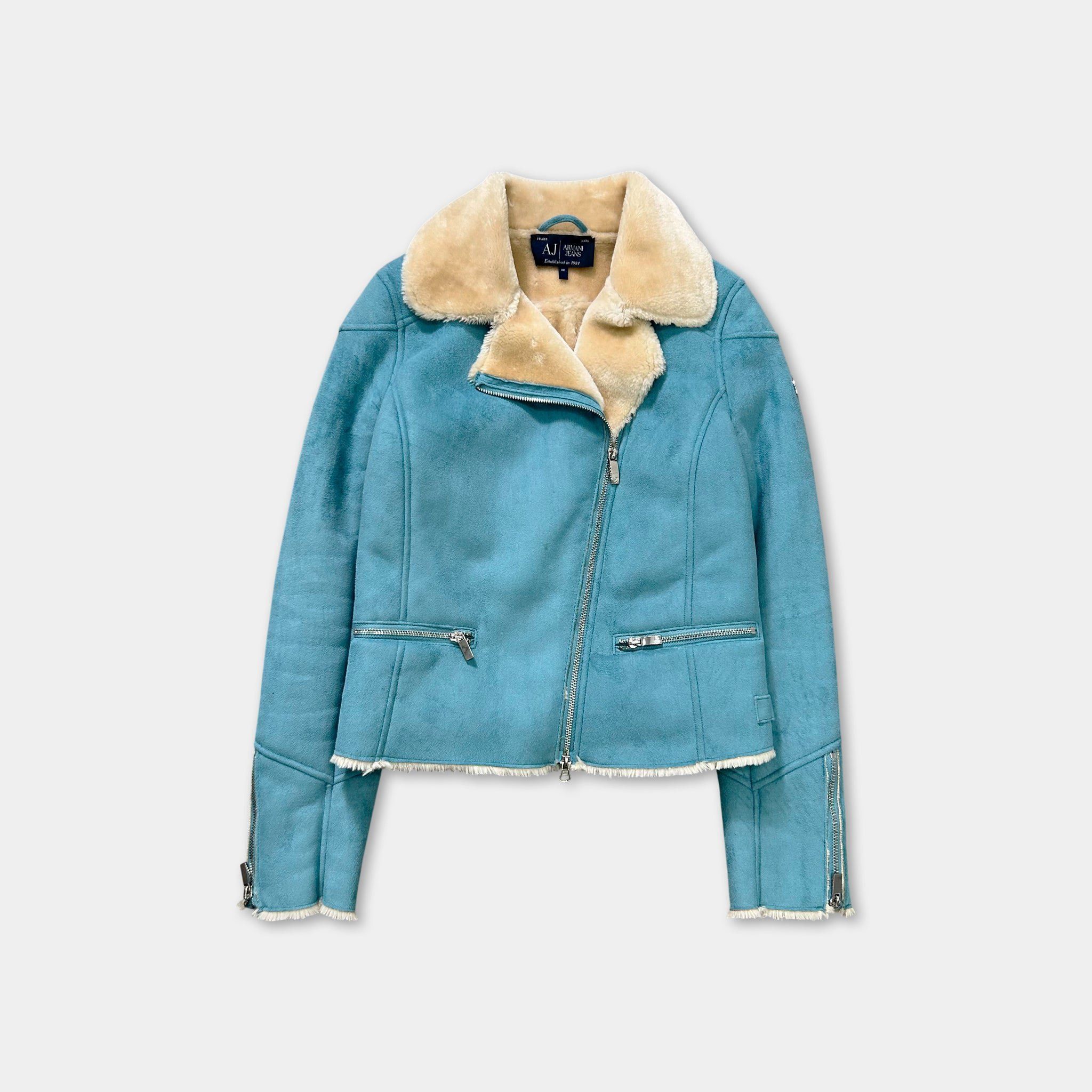 Armani Armani Jeans Suede Baby Blue Jacket Size S / US 4 / IT 40 - 1 Thumbnail