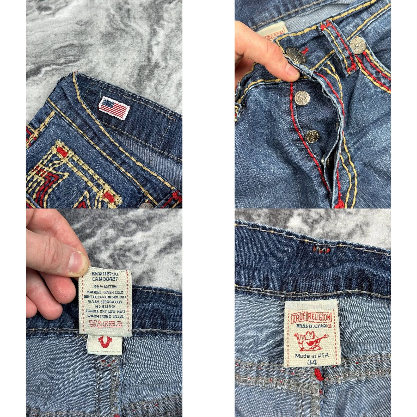 True Religion VINTAGE True Religion Rocco Denim Jeans Men 34x34 Blue 5-Pocket Straight Long Rise 10-12in Logo Pattern Solid Jeans Baggy Size US 34 / EU 50 - 8 Thumbnail