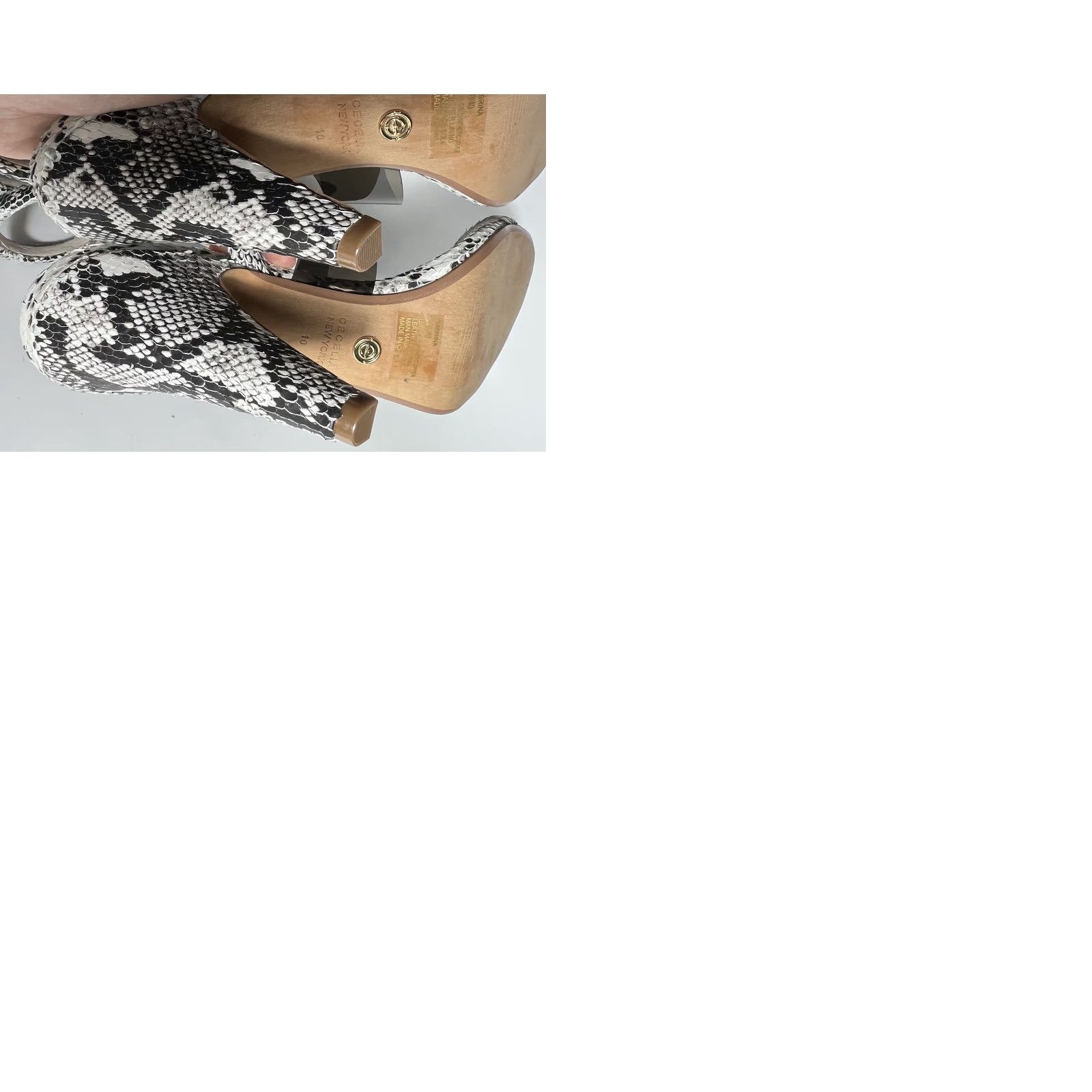 Vintage Cecelia New York Sabrina Ankle Wrap Sandal Black White Snake Embossed 10 Women Heel Strappy Leather Synthetic Snake 90s? Size US 10 / IT 40 - 9 Thumbnail