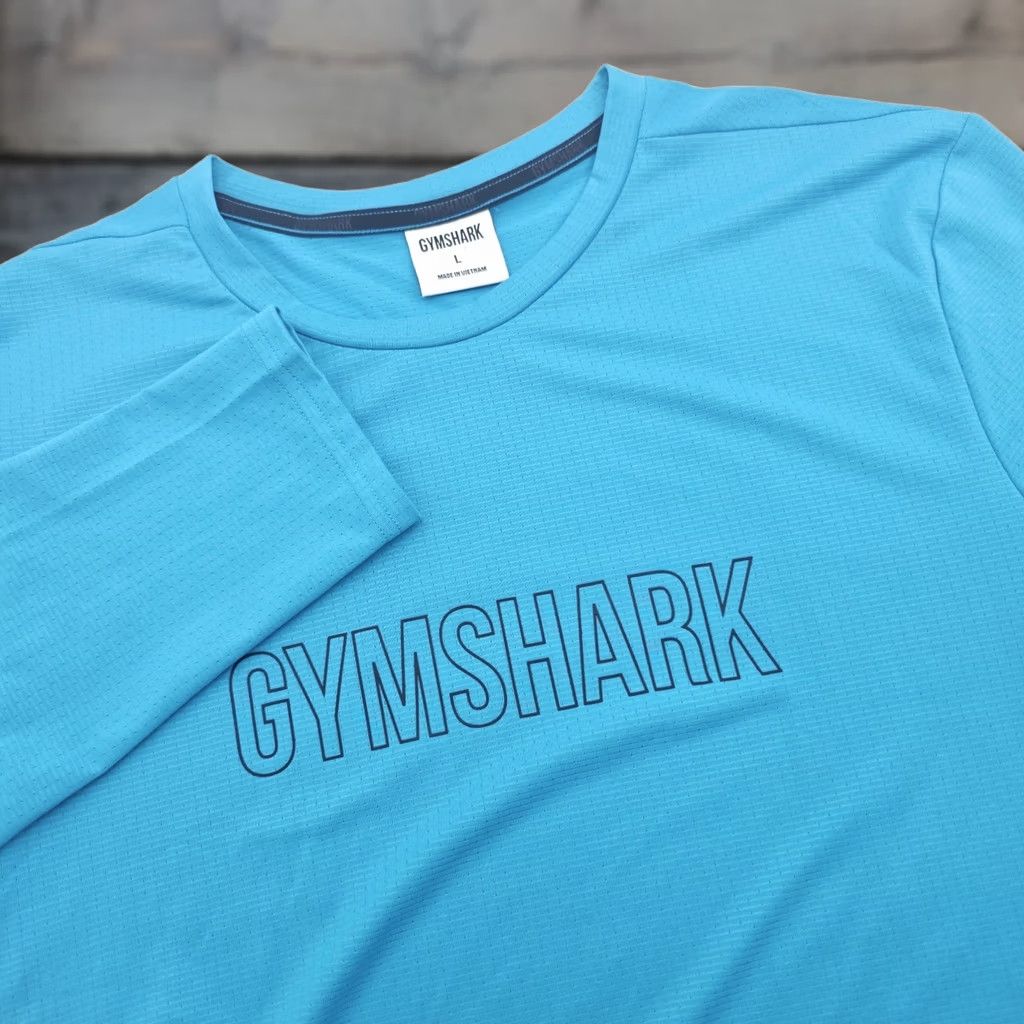 Gymshark Shirt Mens Large Blue Athletic Training Long Sleeve Lightweight Logo, Men's