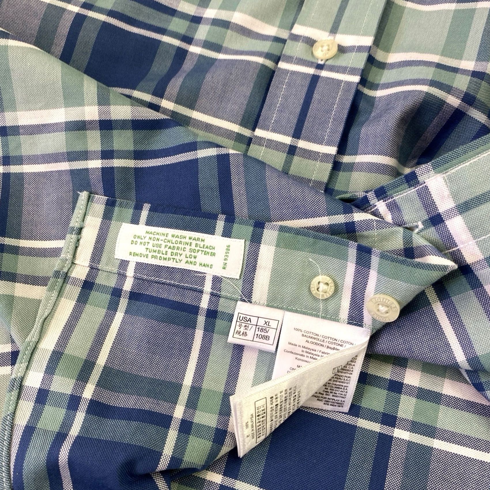 Brooks Brothers Brooks Brothers Milano Dress Shirt Mens XL Oxford Check Blue Green Button Down Casual Business Regular Long Sleeve Non-Iron 100% Cotton Size 46R - 5 Thumbnail