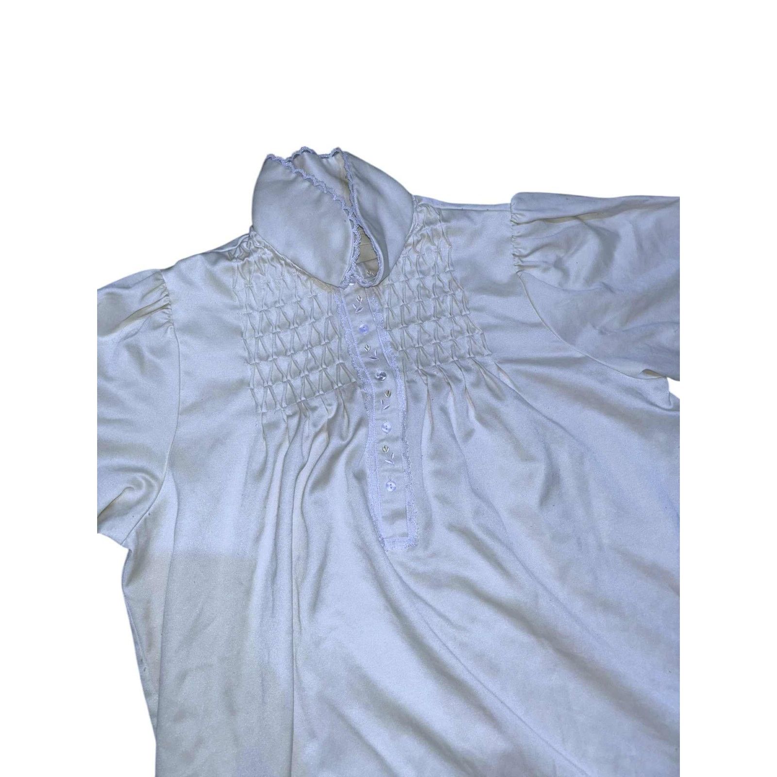 Other VINTAGE Erika Taylor Petite Nightgown Blue Mock Smocked Yoke Size ONE SIZE - 3 Thumbnail