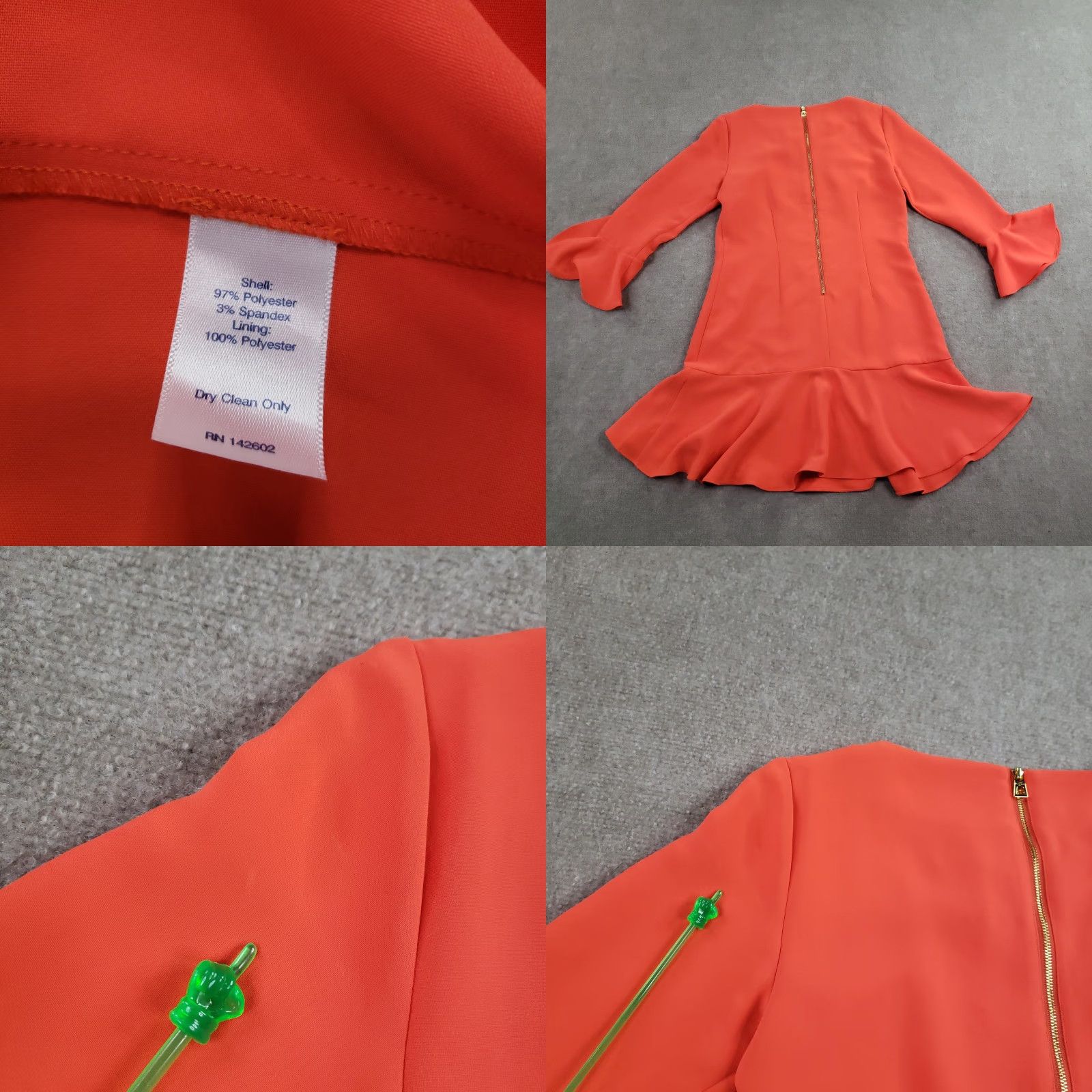 Bell VINTAGE: Sail to Sable Dress Womens Size 6 Orange Bell Sleeve Ruffle Hem Party Sheath Z Size M / US 6-8 / IT 42-44 - 8 Thumbnail