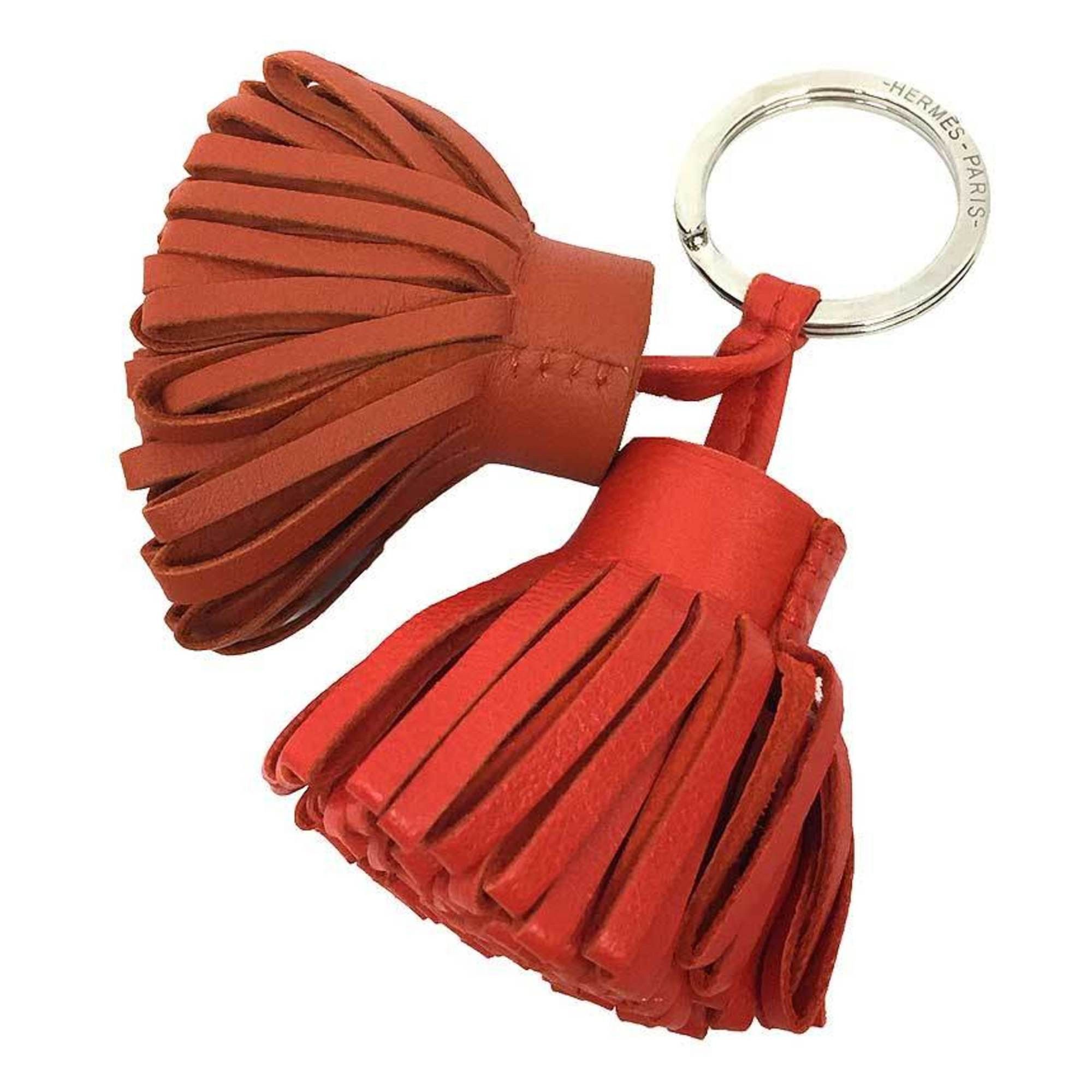 Hermes Hermès Carmen Unodos Keychain Key Ring Charm Leather Orange