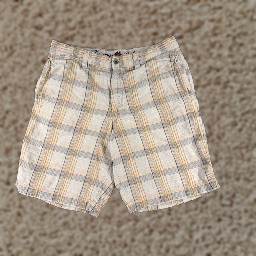 Tommy Bahama Tommy Bahama Shorts Men 33 Beige Plaid Linen Silk Blend Chino Flat Front Golf Size US 33 - 1 Thumbnail