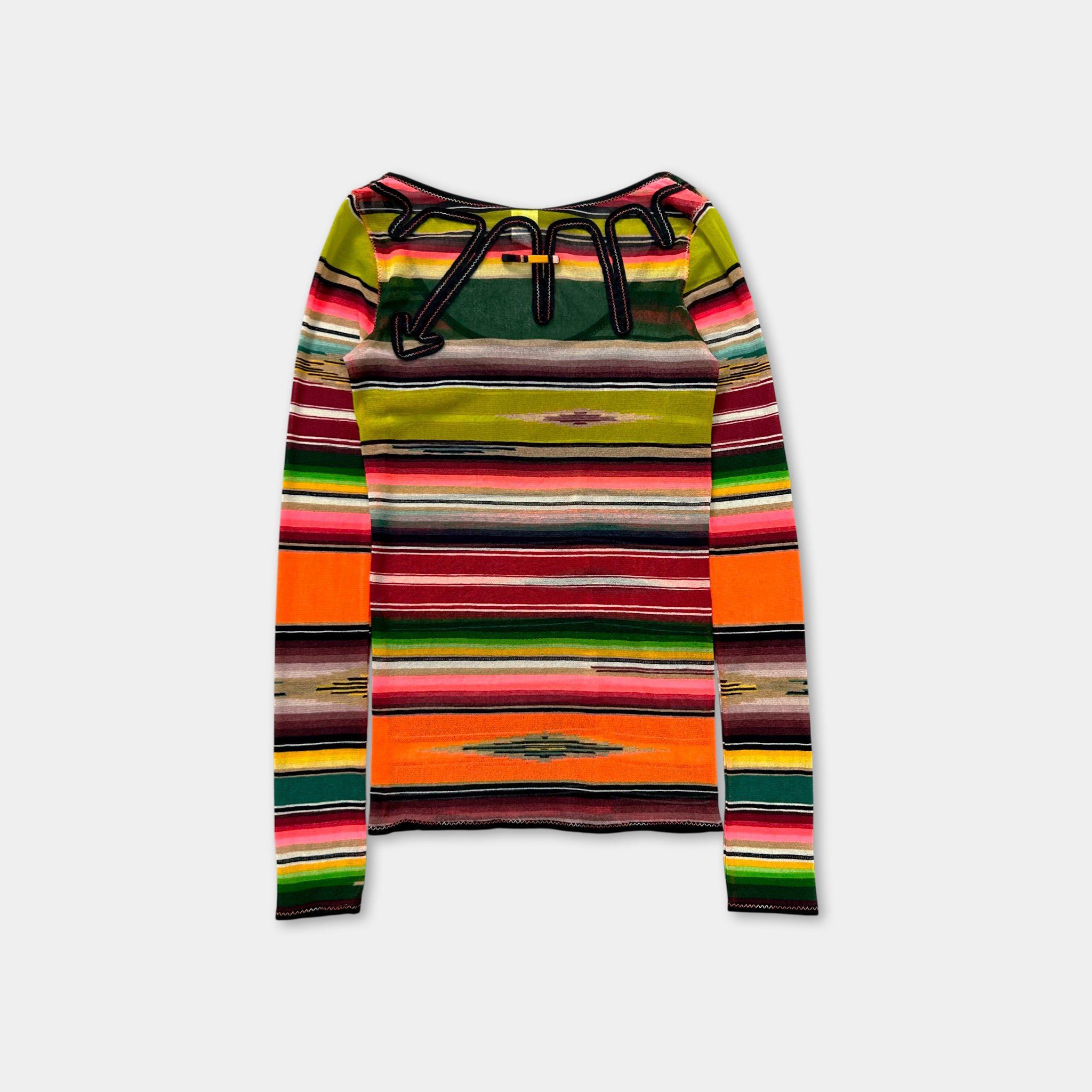 Jean Paul Gaultier Jean Paul Gaultier Soleil "Serape" Stripe Mesh Longsleeve Size S / US 4 / IT 40 - 4 Thumbnail