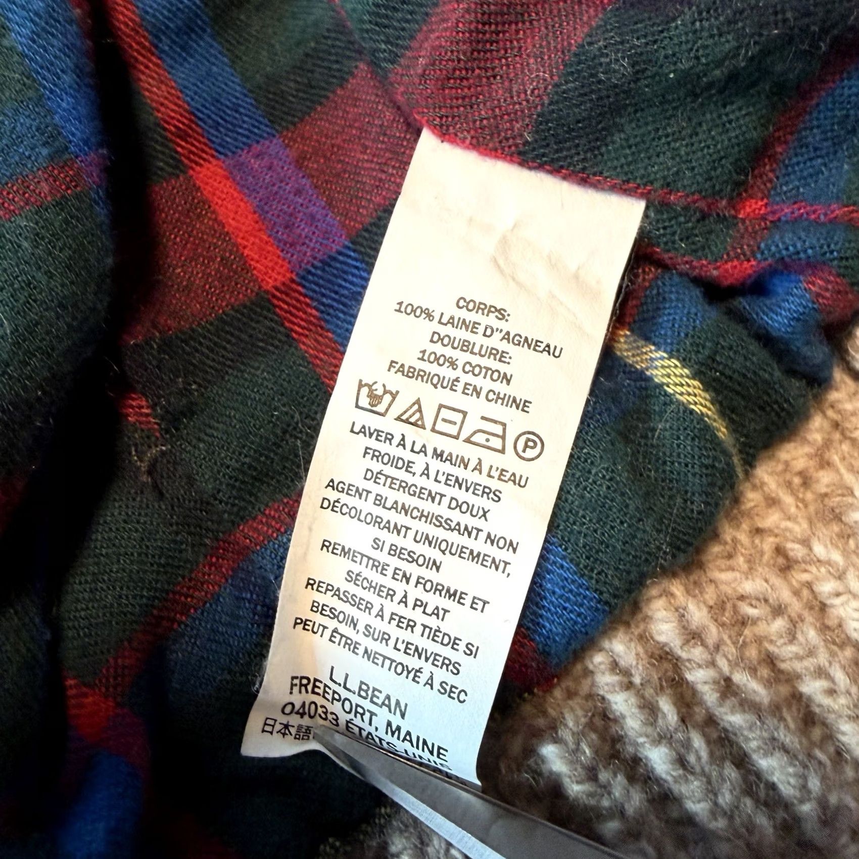Vintage LL Bean Mens Lambswool Full Zip Sweater Jacket Medium Oatmeal Plaid Lined 500921 Size US M / EU 48-50 / 2 - 5 Thumbnail