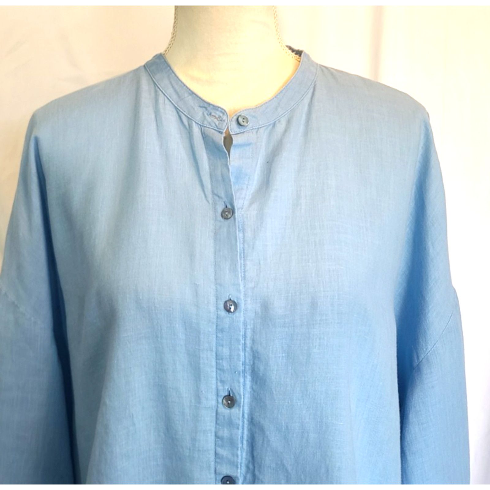 Eileen Fisher Eileen Fisher 100% Organic Linen Light Blue Blouse Top Large Size L / US 10 / IT 46 - 2 Thumbnail