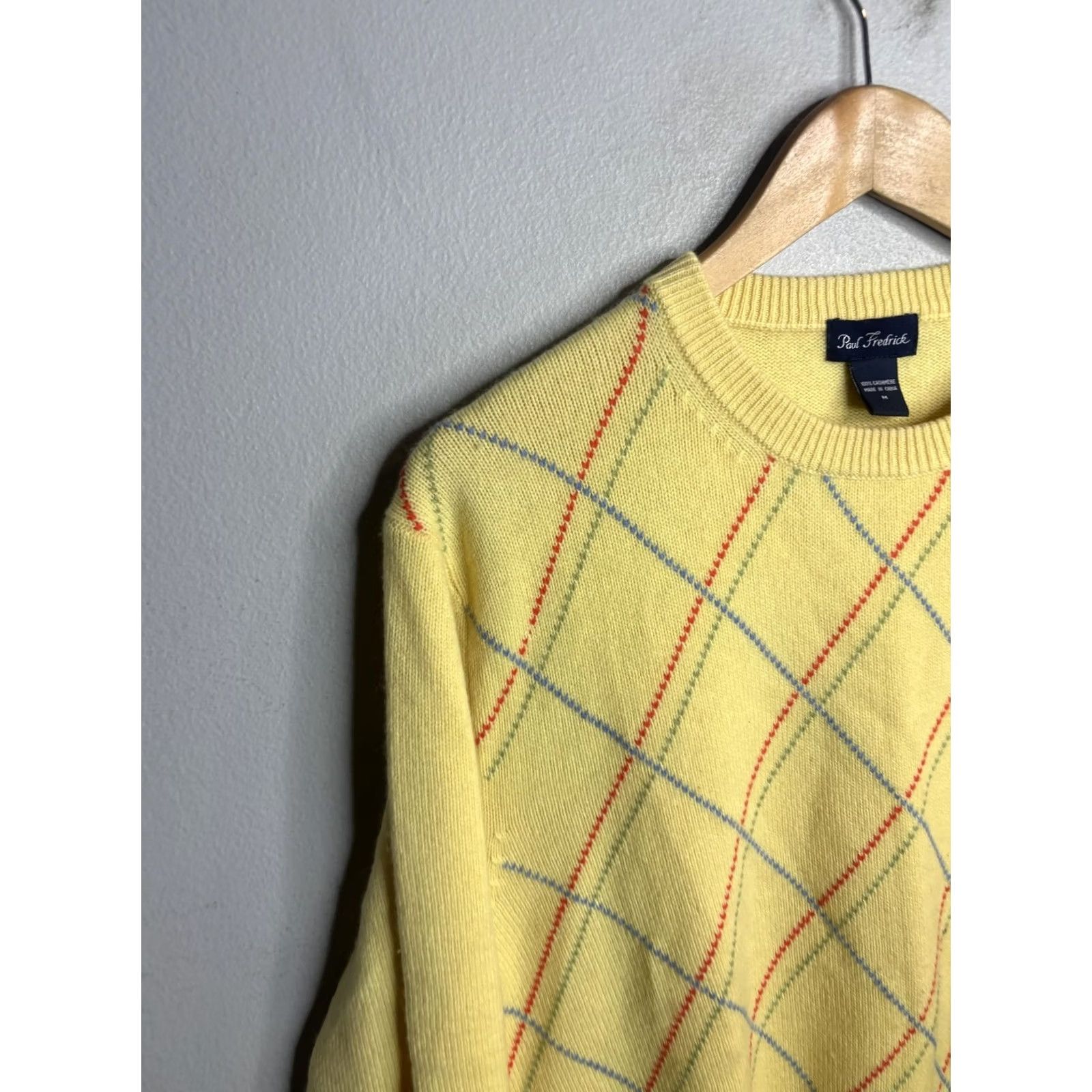 Vintage Paul Fredrick Sweater Mens Medium Yellow Cashmere Argyle Diamond Crewneck Knit Size US M / EU 48-50 / 2 - 2 Thumbnail