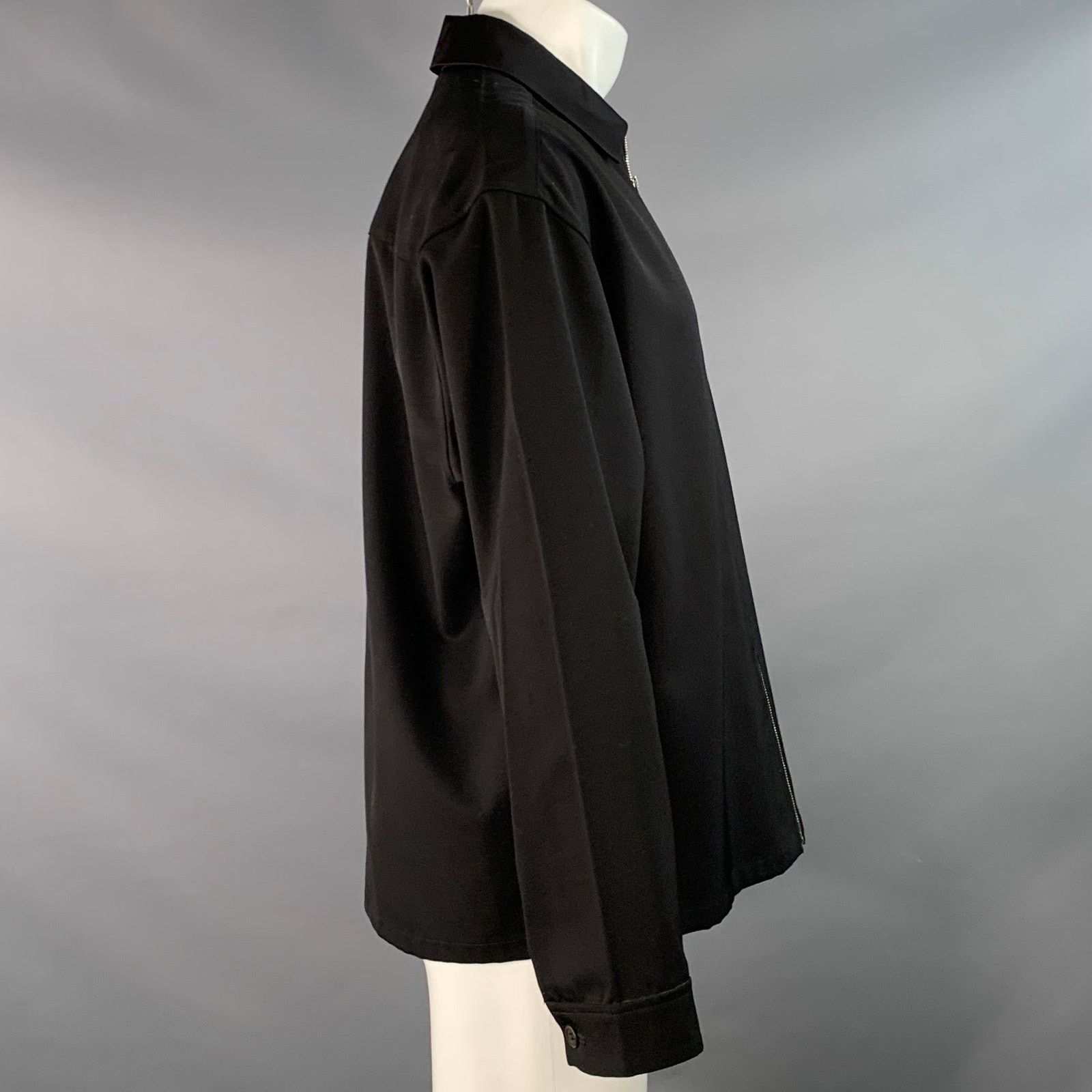 Prada Black Virgin Wool Twill Contrast Collar Zip Up Shirt Jacket Size US S / EU 44-46 / 1 - 4 Thumbnail