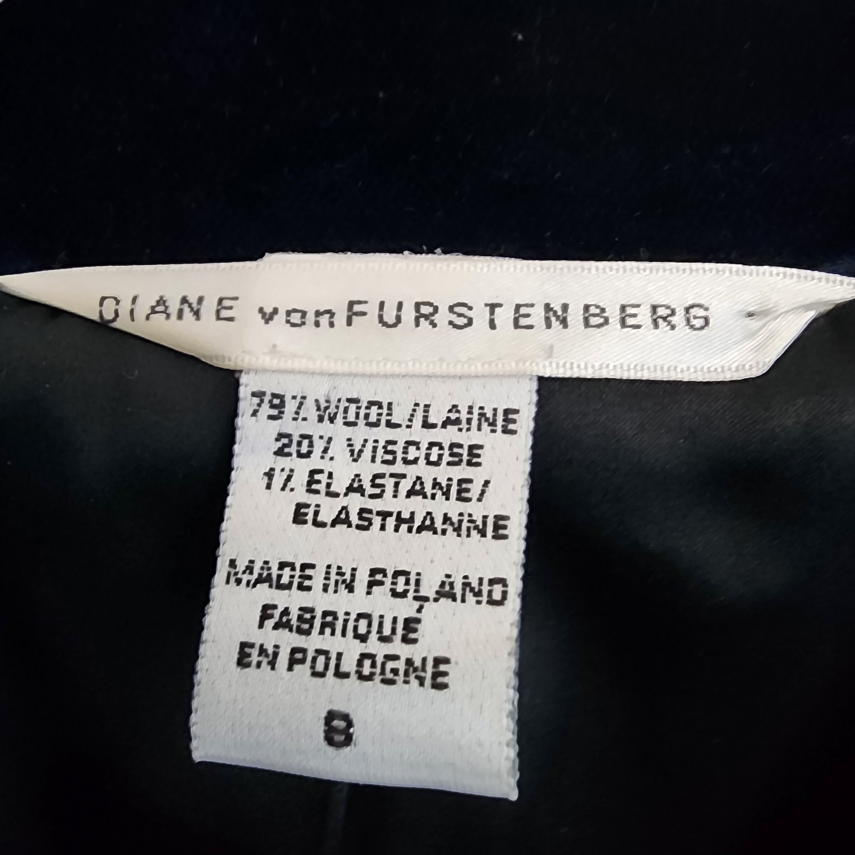Diane von Furstenberg Wool Blend Velvet Victorian Style Navy Blazer Size M / US 6-8 / IT 42-44 - 3 Thumbnail