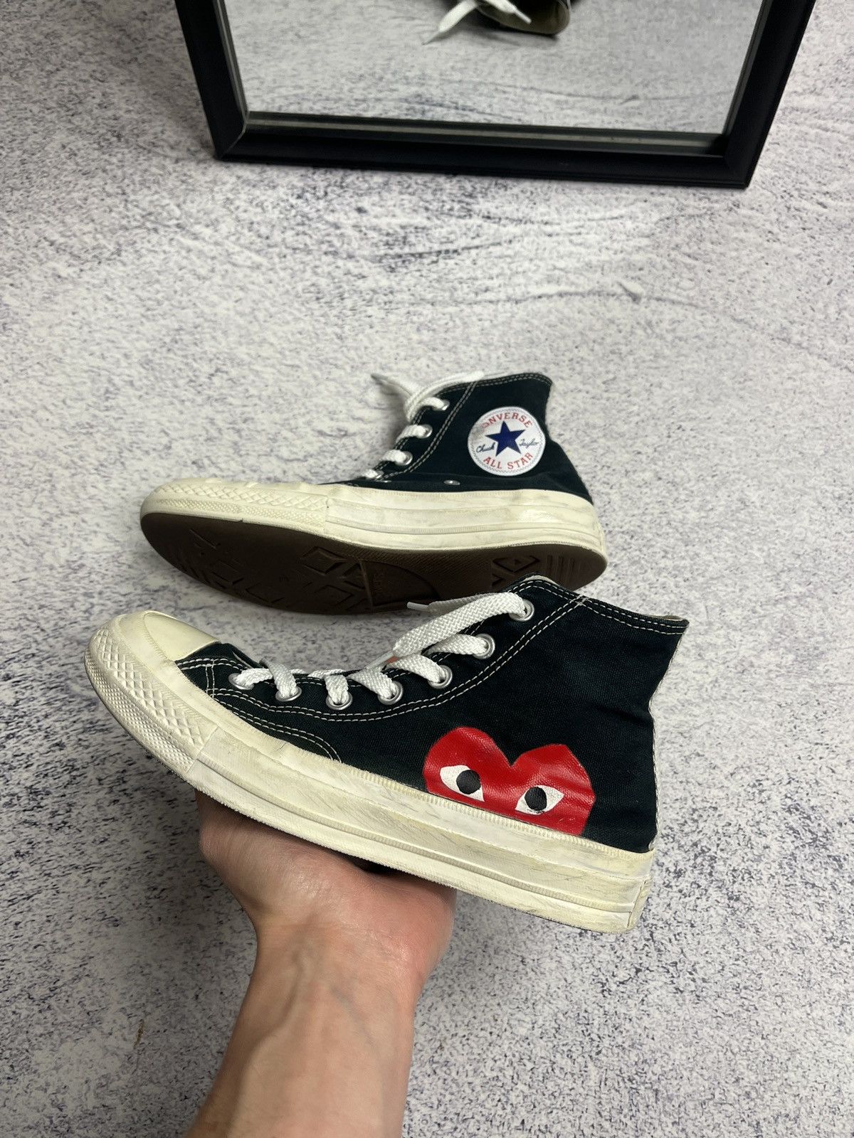 Comme des Garcons × Comme des Garcons PLAY × Converse Comme Des Garcons x Converse Black Hi-Top Hearth Sneakers Size US 7 / IT 37 - 2 Thumbnail