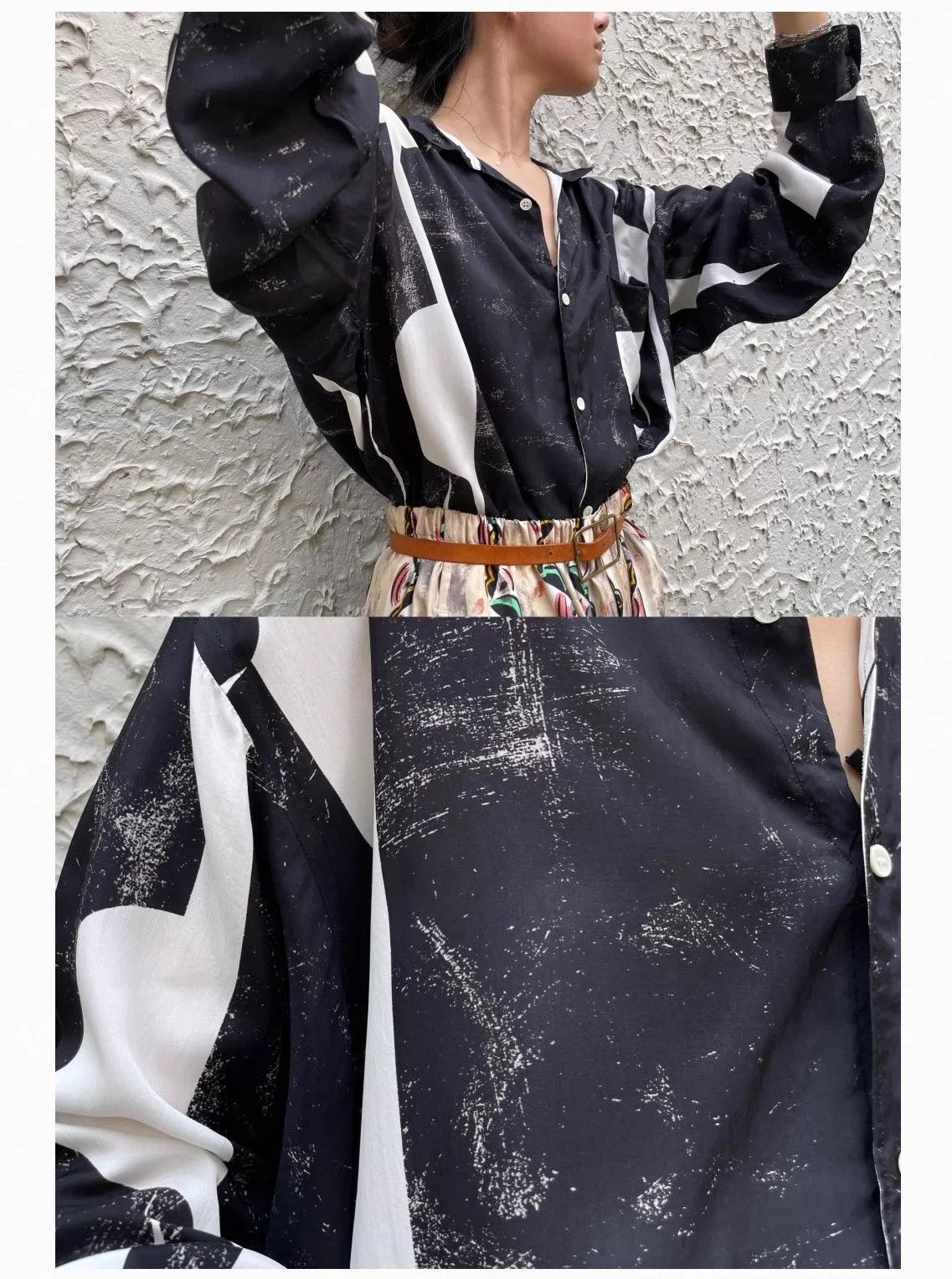 Comme des Garcons CDG HOMME 1985 Geometric B&W Rayon Shirt M-L Size US M / EU 48-50 / 2 - 1 Thumbnail