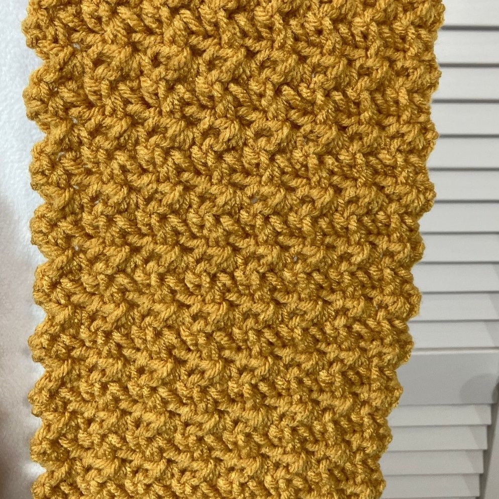 Handmade NWT Handmade Crocheted Mustard Textured Beanie Scarf 71” Size ONE SIZE - 6 Thumbnail