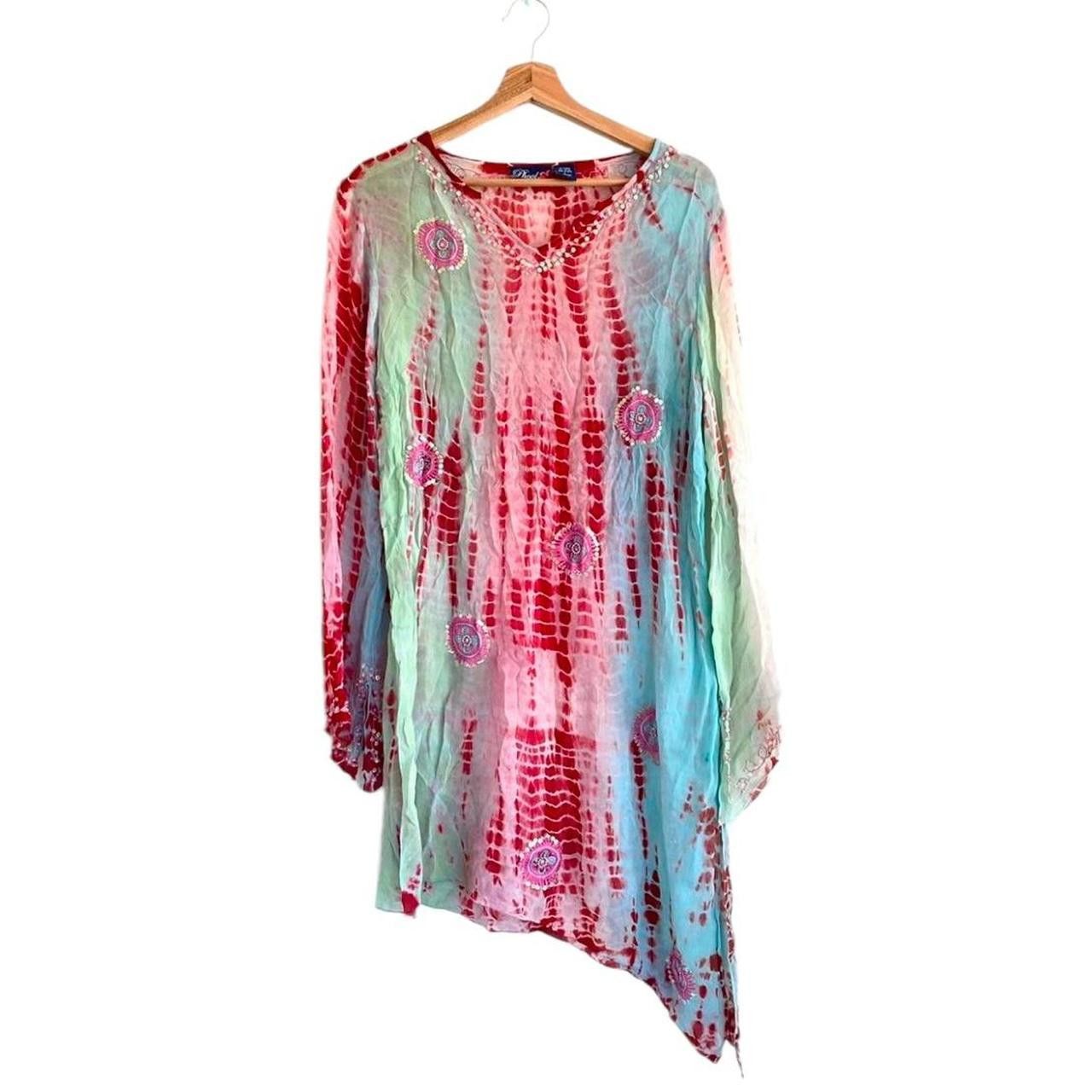 Vintage PHOOL PINK BOHO SHEER COVERUP TIE DYE ASYMMETRIC DRESS Size L / US 10 / IT 46 - 1 Thumbnail