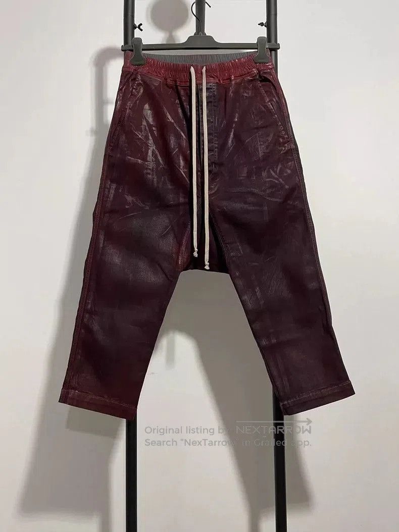 Rick Owens Rick Owens Coated Waxed Trousers in Burgundy. Size US 36 / EU 52 - 1 Thumbnail