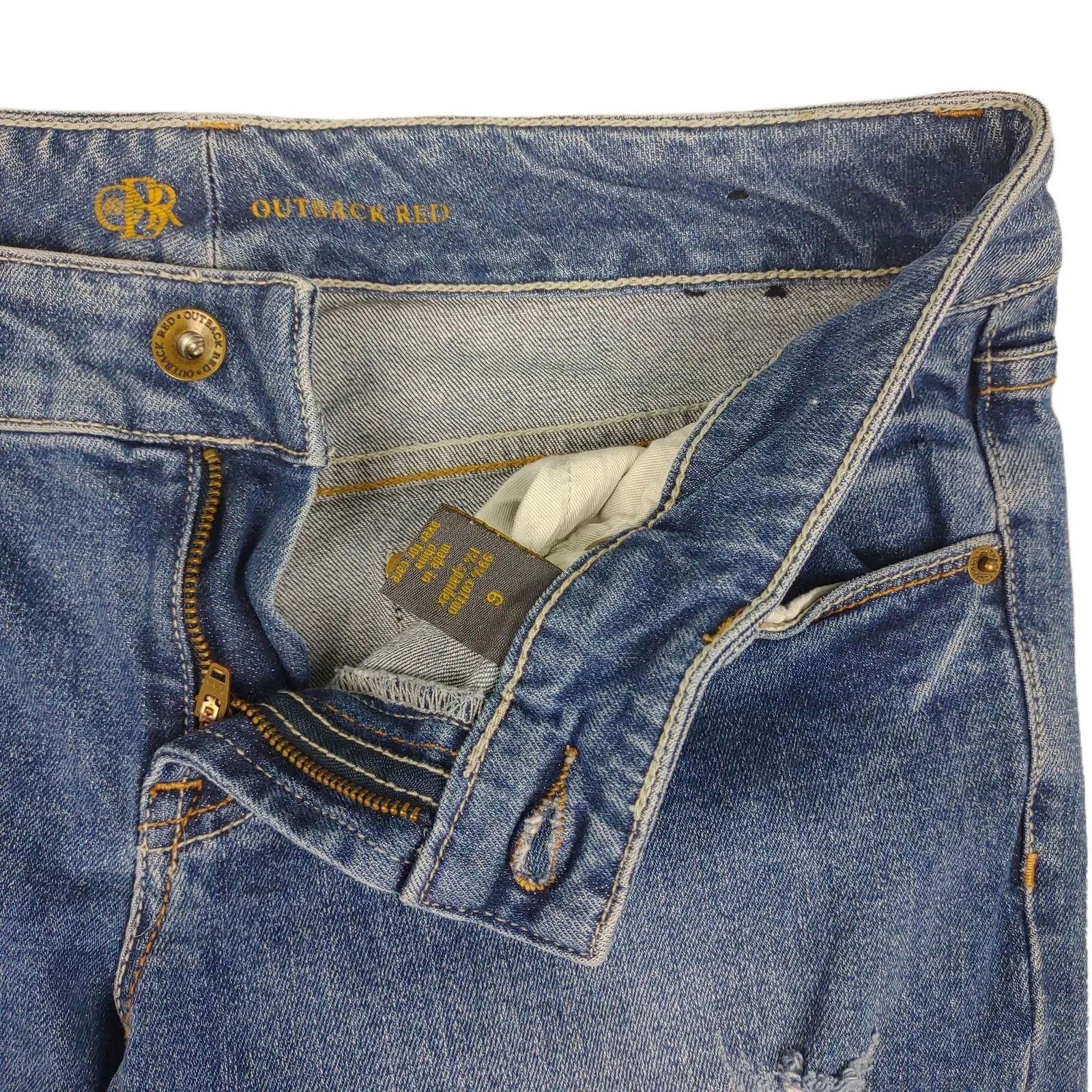 Vintage Y2K OUTBACK RED Jeans Stretch Distressed Taper Leg Low Rise Size 28" / US 6 / IT 42 - 5 Thumbnail
