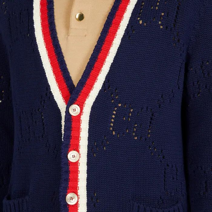 Gucci o1mt1gz0725 Perforated GG Cotton Cardigan in Blue Size US XXS / EU 40 - 2 Thumbnail